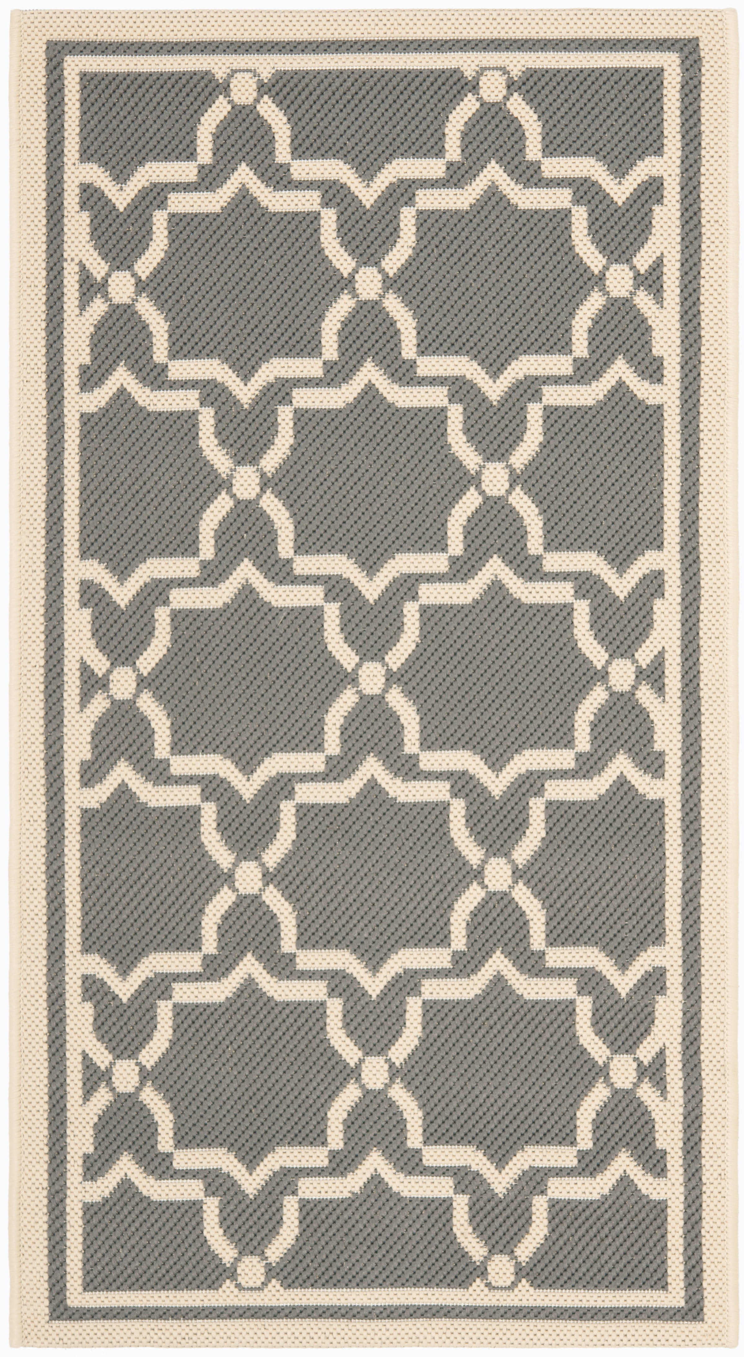 SAFAVIEH Courtyard Allison Oriental Indoor/Outdoor Area Rug, Anthracite/Beige, 2'7" x 5'