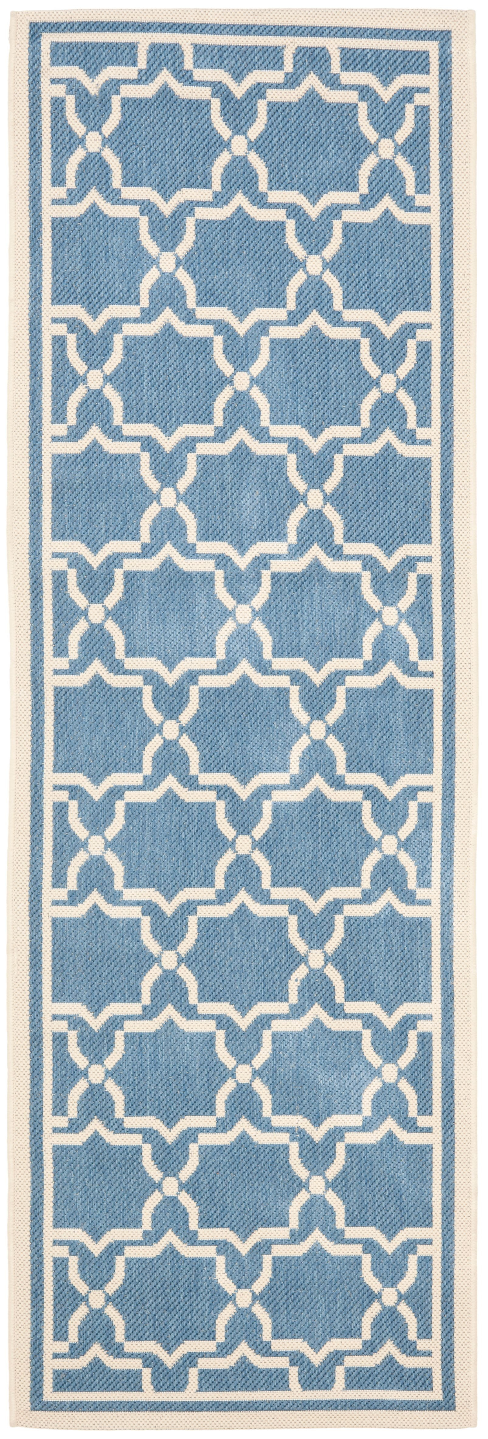 SAFAVIEH Courtyard Allison Oriental Indoor/Outdoor Runner Rug, Blue/Beige, 2'3" x 14'