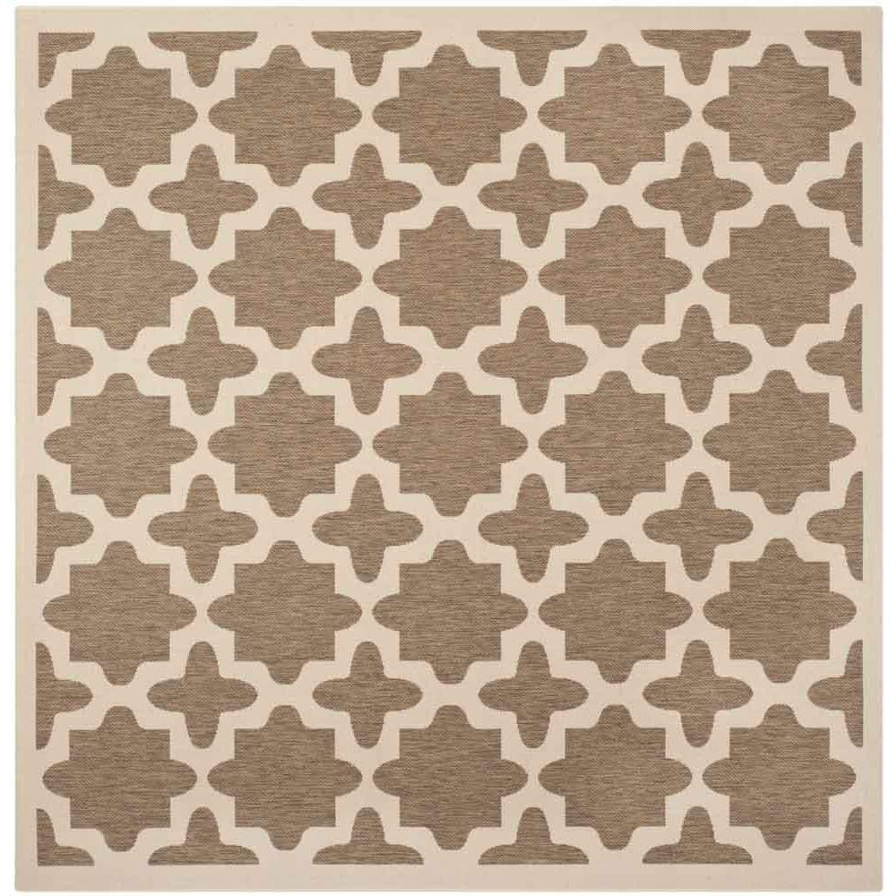 SAFAVIEH Courtyard Amanda Geometric Indoor/Outdoor Area Rug, 4' x 4' Square, Brown/Bone