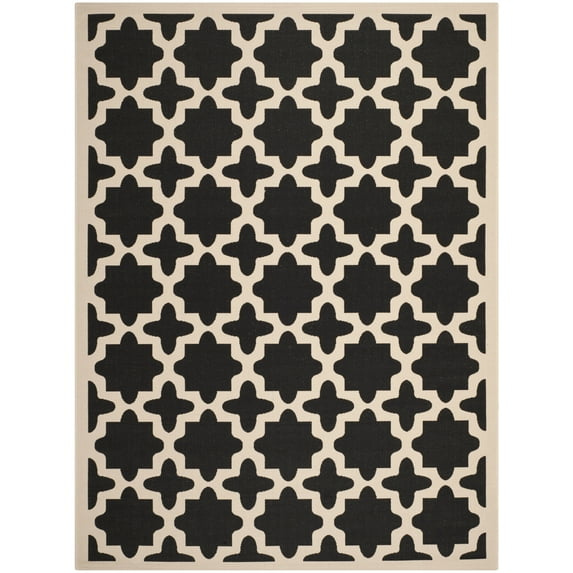 SAFAVIEH Courtyard Amanda Geometric Indoor/Outdoor Area Rug, 4' x 5'7", Black/Beige