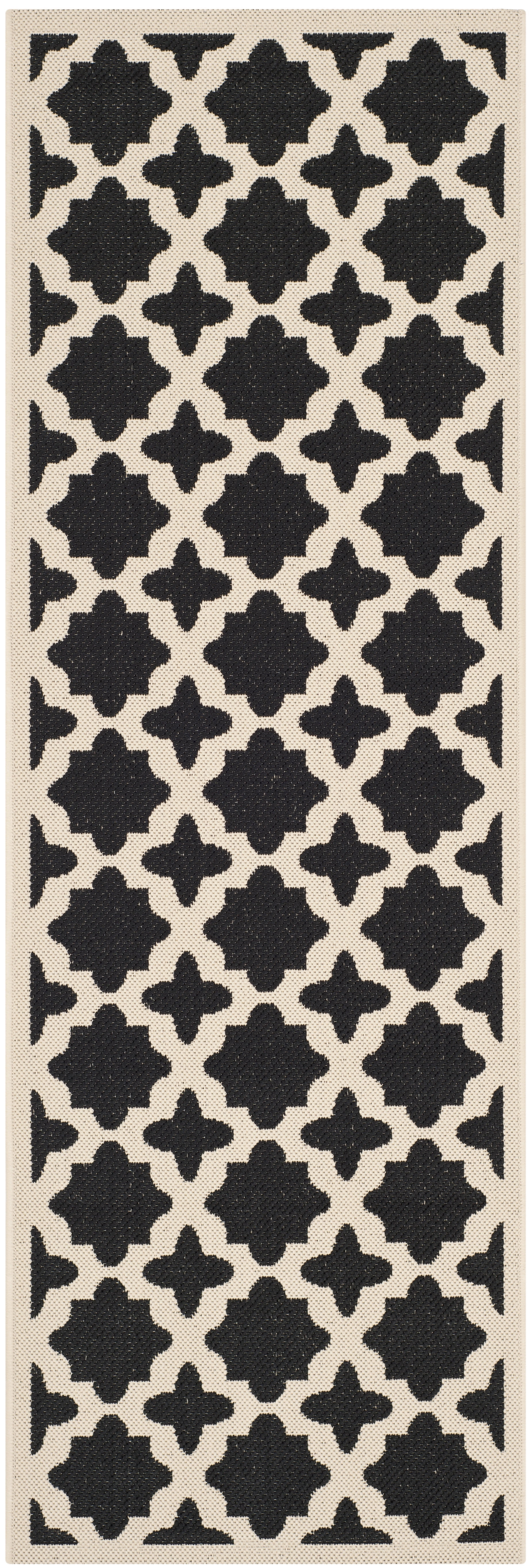 SAFAVIEH Courtyard Amanda Geometric Indoor/Outdoor Runner Rug, Black/Beige, 2'3" x 10'