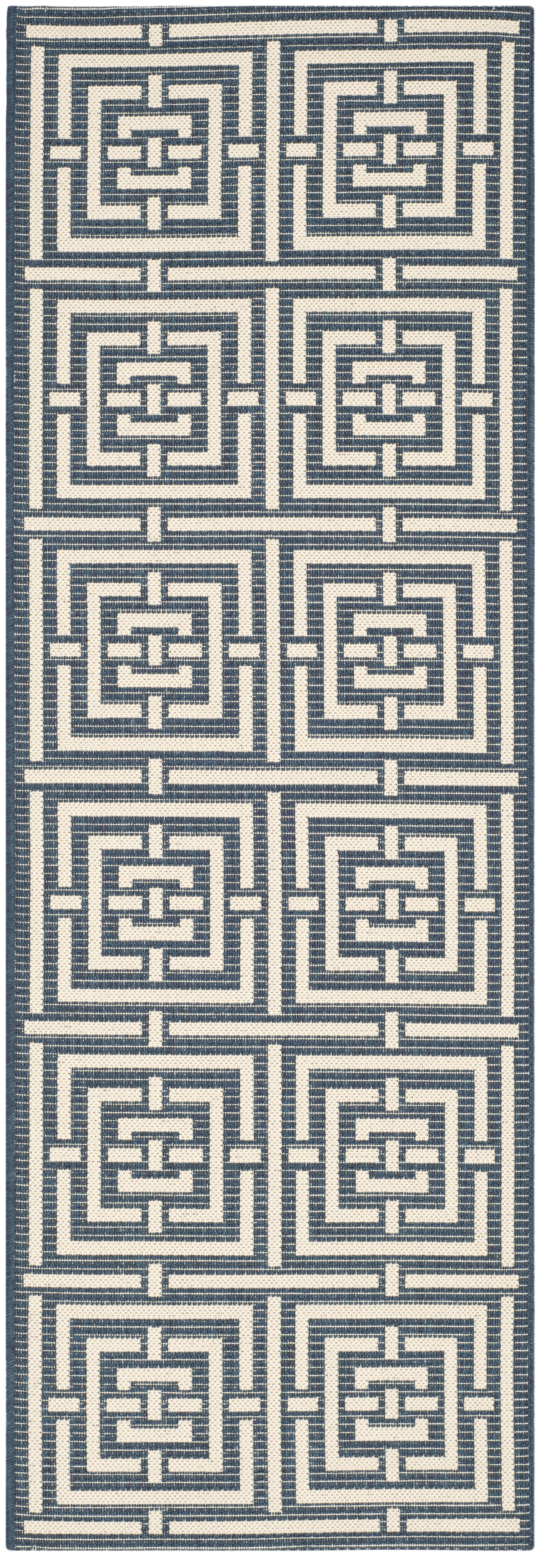 SAFAVIEH Courtyard Ariana Geometric Indoor/Outdoor Runner Rug, Navy/Beige, 2'3" x 10'