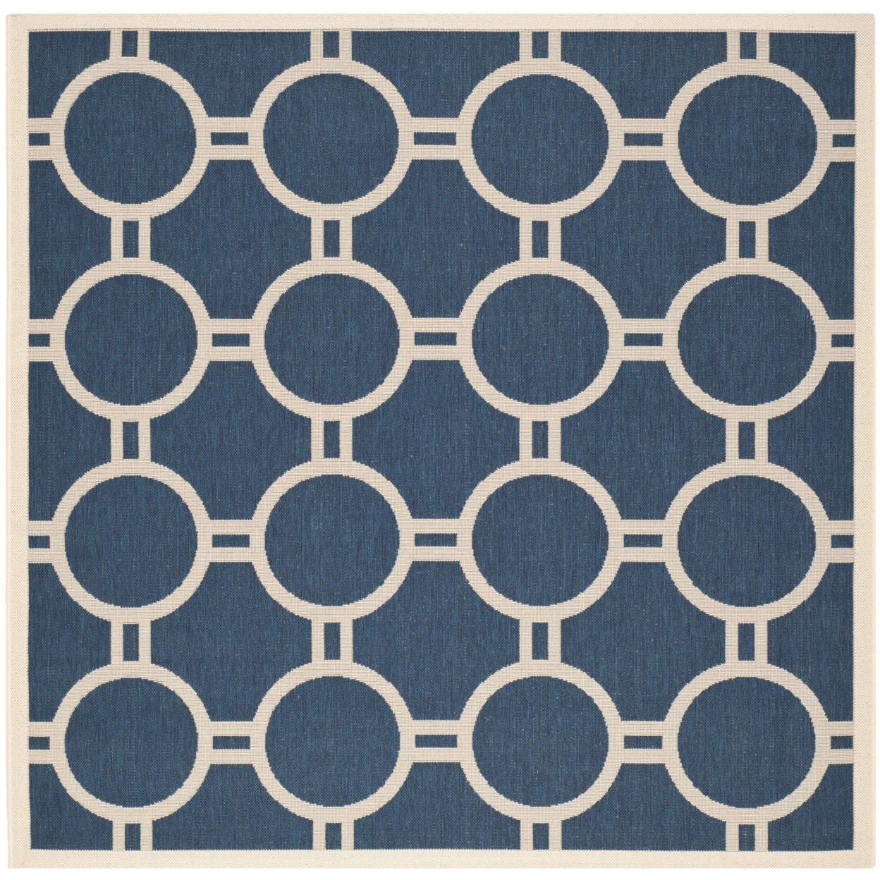 SAFAVIEH Courtyard Ariel Geometric Circle Indoor/Outdoor Area Rug, 6'7" x 6'7" Square, Navy/Beige