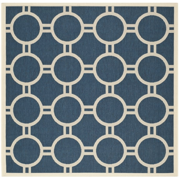 SAFAVIEH Courtyard Ariel Geometric Circle Indoor/Outdoor Area Rug, 6'7" x 6'7" Square, Navy/Beige