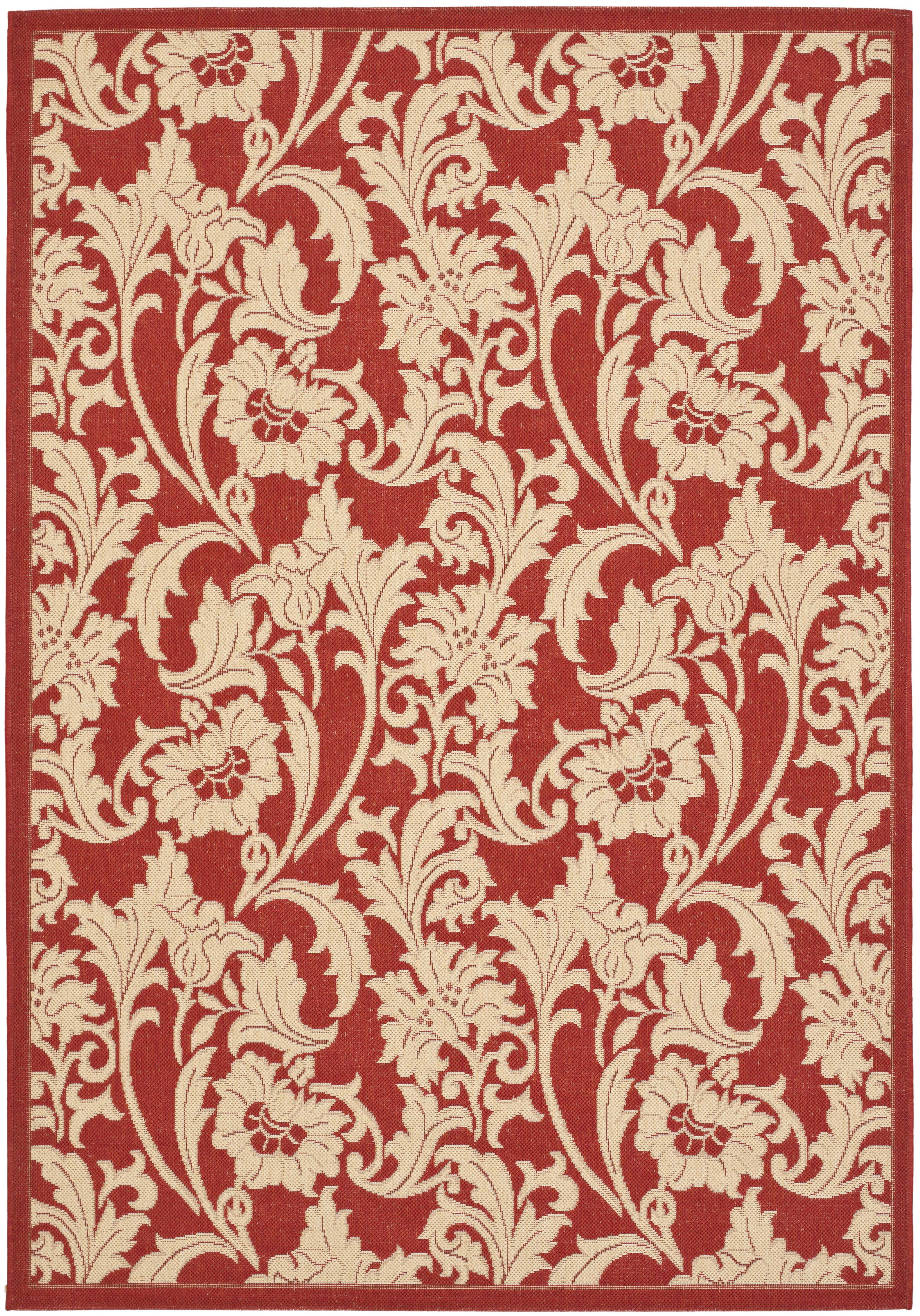 SAFAVIEH Courtyard Aubrey Floral Indoor/Outdoor Area Rug, Red/Creme, 4' x 5'7"