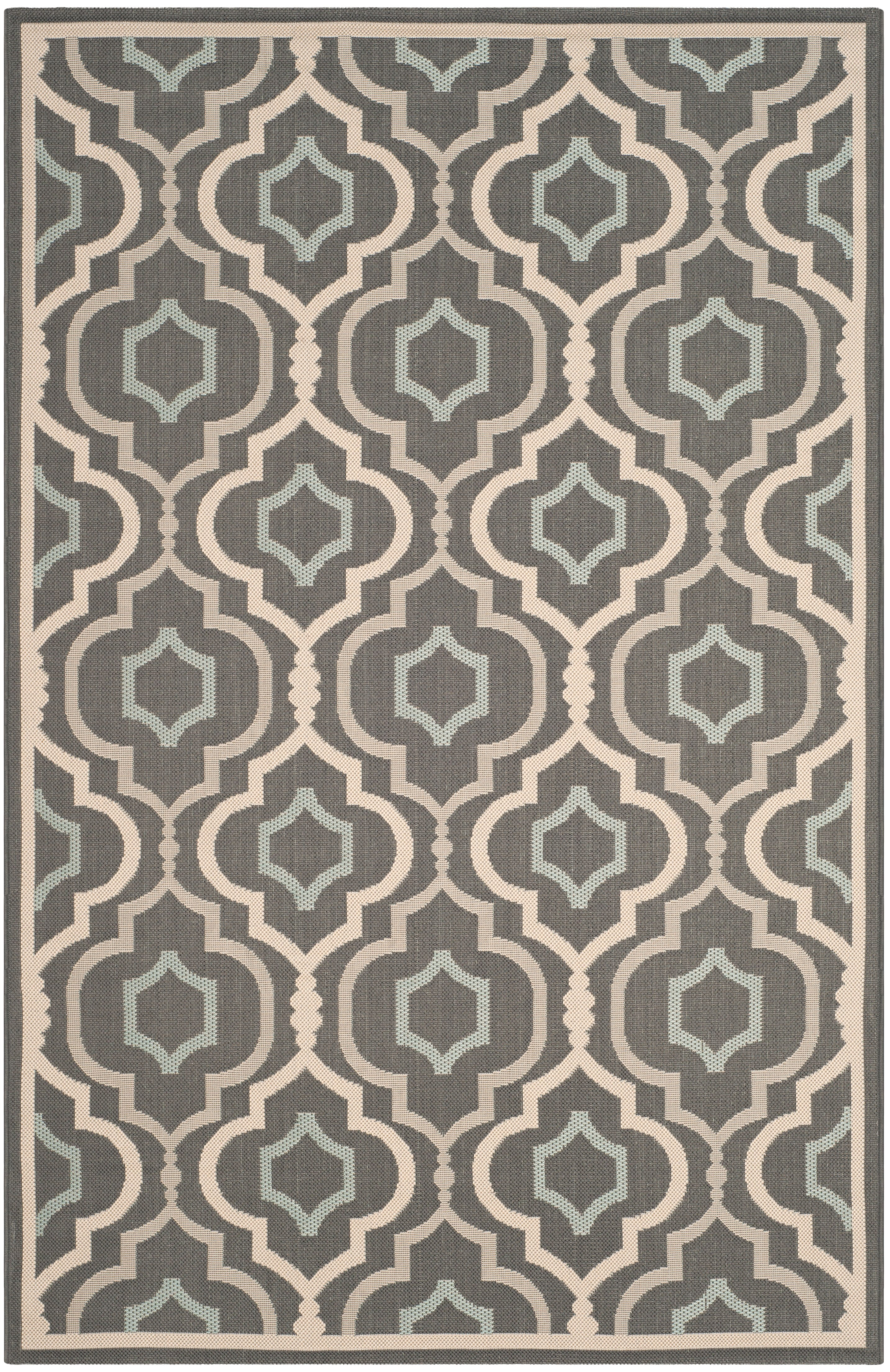 SAFAVIEH Courtyard Bayon Geometric Indoor/Outdoor Area Rug, Grey/Blue, 5'3" x 7'7"