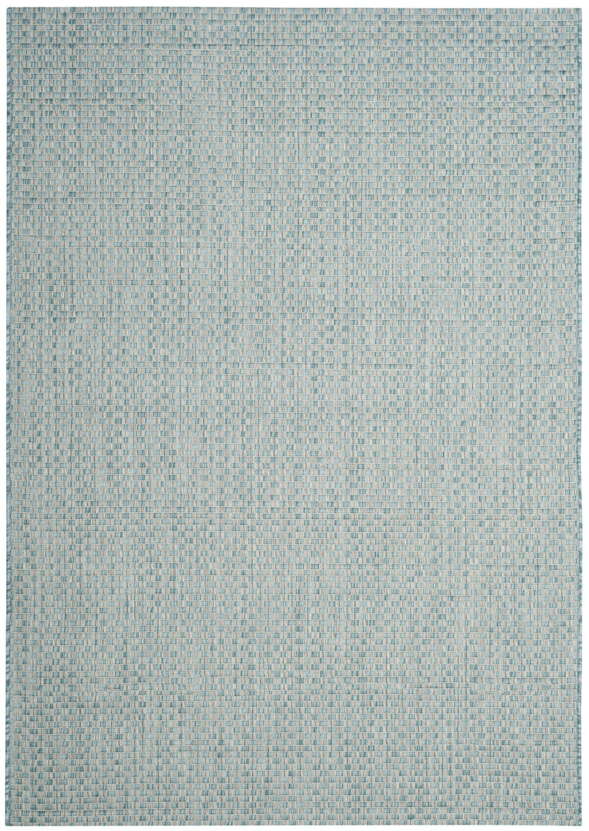 SAFAVIEH Courtyard Blair Checkered Indoor/Outdoor Area Rug, Light Blue/Light Grey, 5'3" x 7'7"