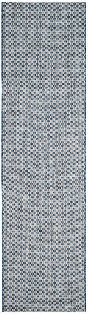 SAFAVIEH Courtyard Blair Geometric Indoor/Outdoor Runner, 2'3" x 14', Blue/Light Grey