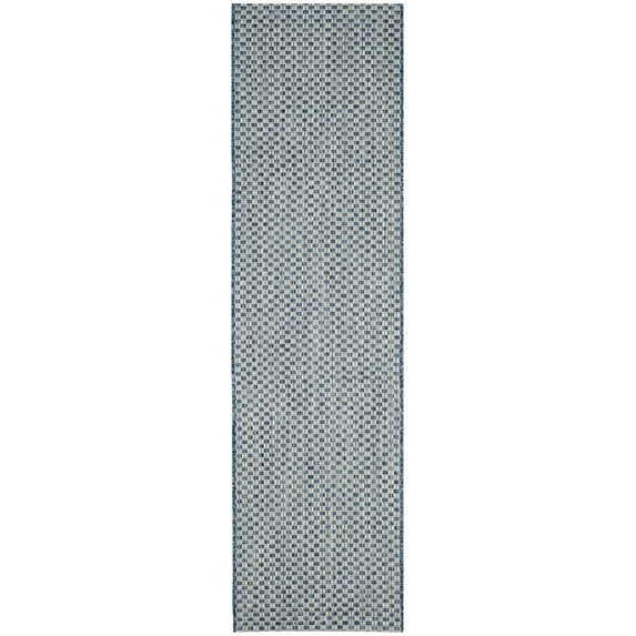 SAFAVIEH Courtyard Corredor Geométrico para Interiores/exteriores Blair, 2'3" x 14', Azul/gris Claro