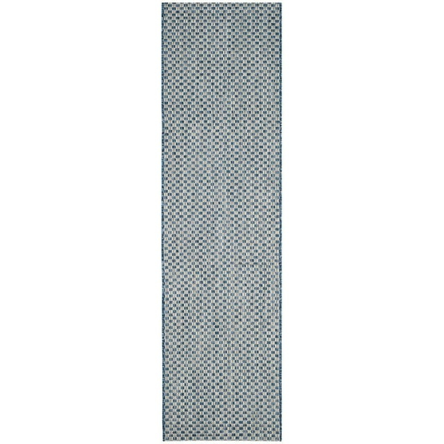 SAFAVIEH Courtyard Blair Geometric Indoor/Outdoor Runner, 2'3" x 14', Blue/Light Grey