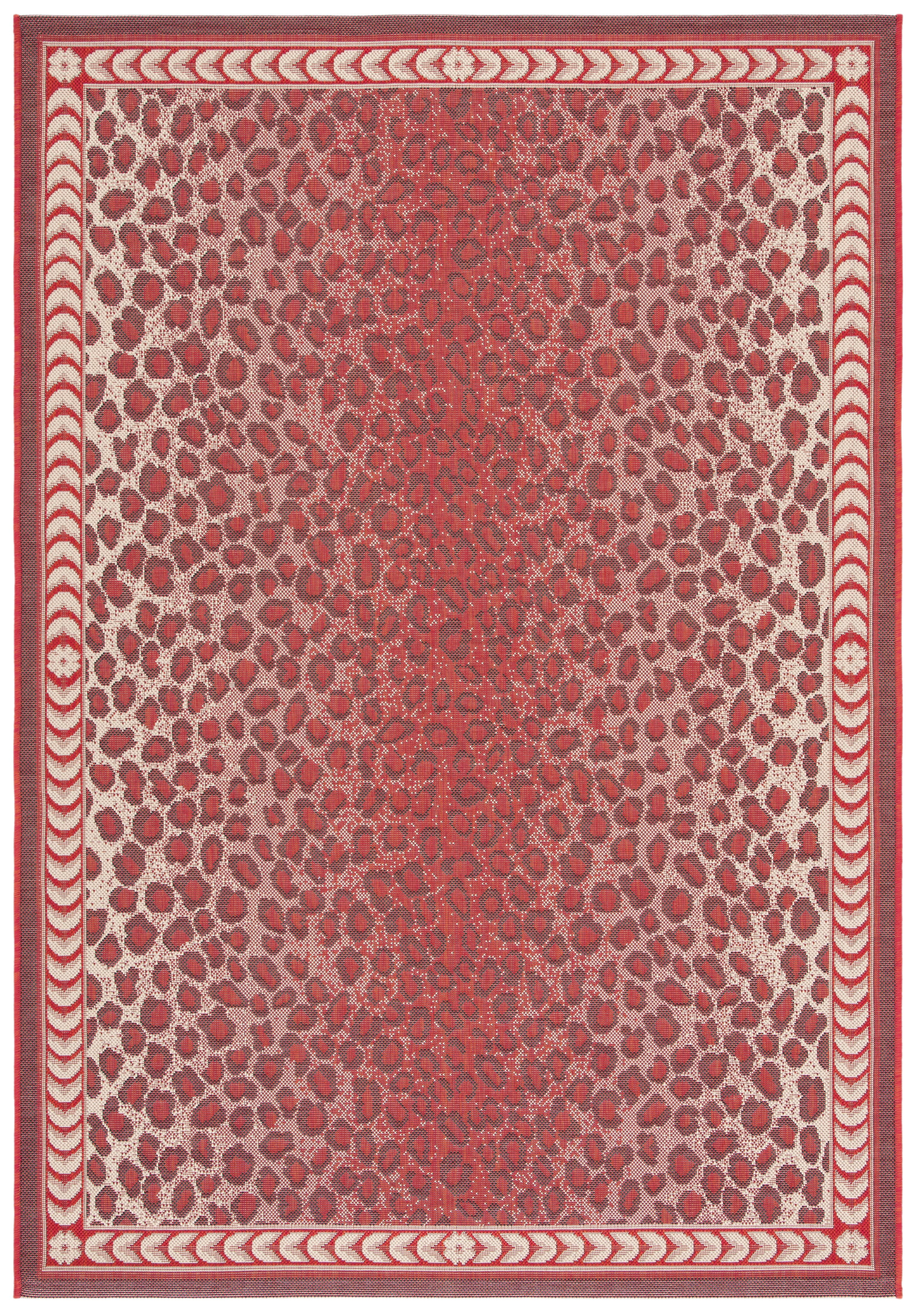 SAFAVIEH Courtyard Candace Spotted Indoor/Outdoor Area Rug, Red/Beige, 4' x 5'7"