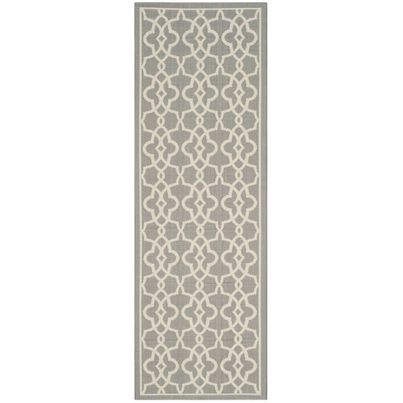 SAFAVIEH Courtyard Carlos Oriental Indoor/Outdoor Runner Rug, Grey/Beige, 2'7" x 8'2"