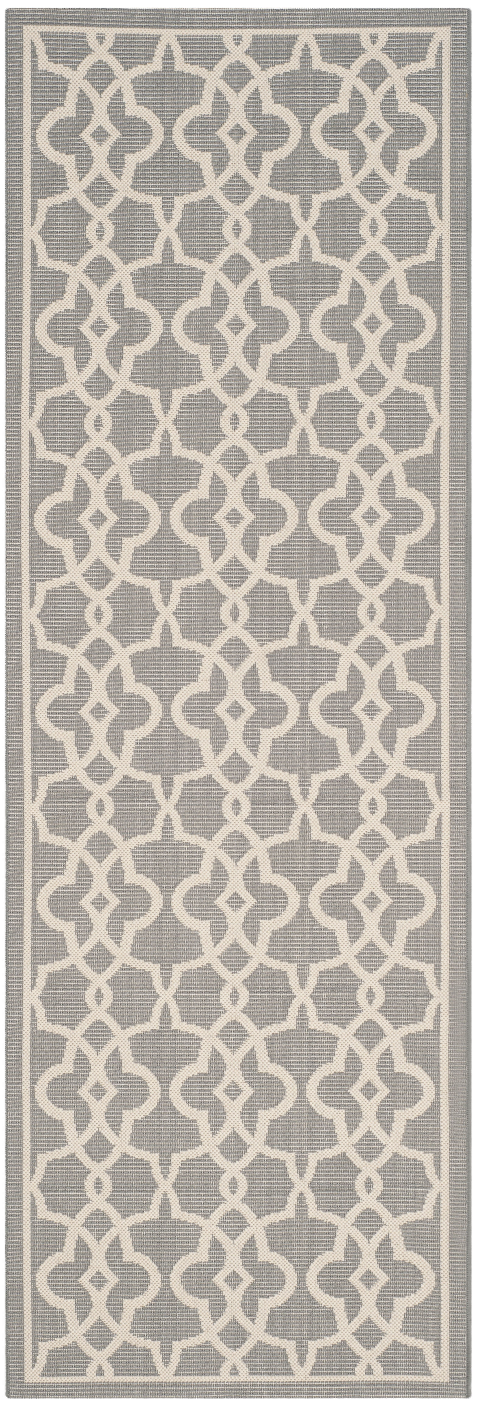 SAFAVIEH Courtyard Carlos Oriental Indoor/Outdoor Runner Rug, Grey/Beige, 2'7" x 8'2"