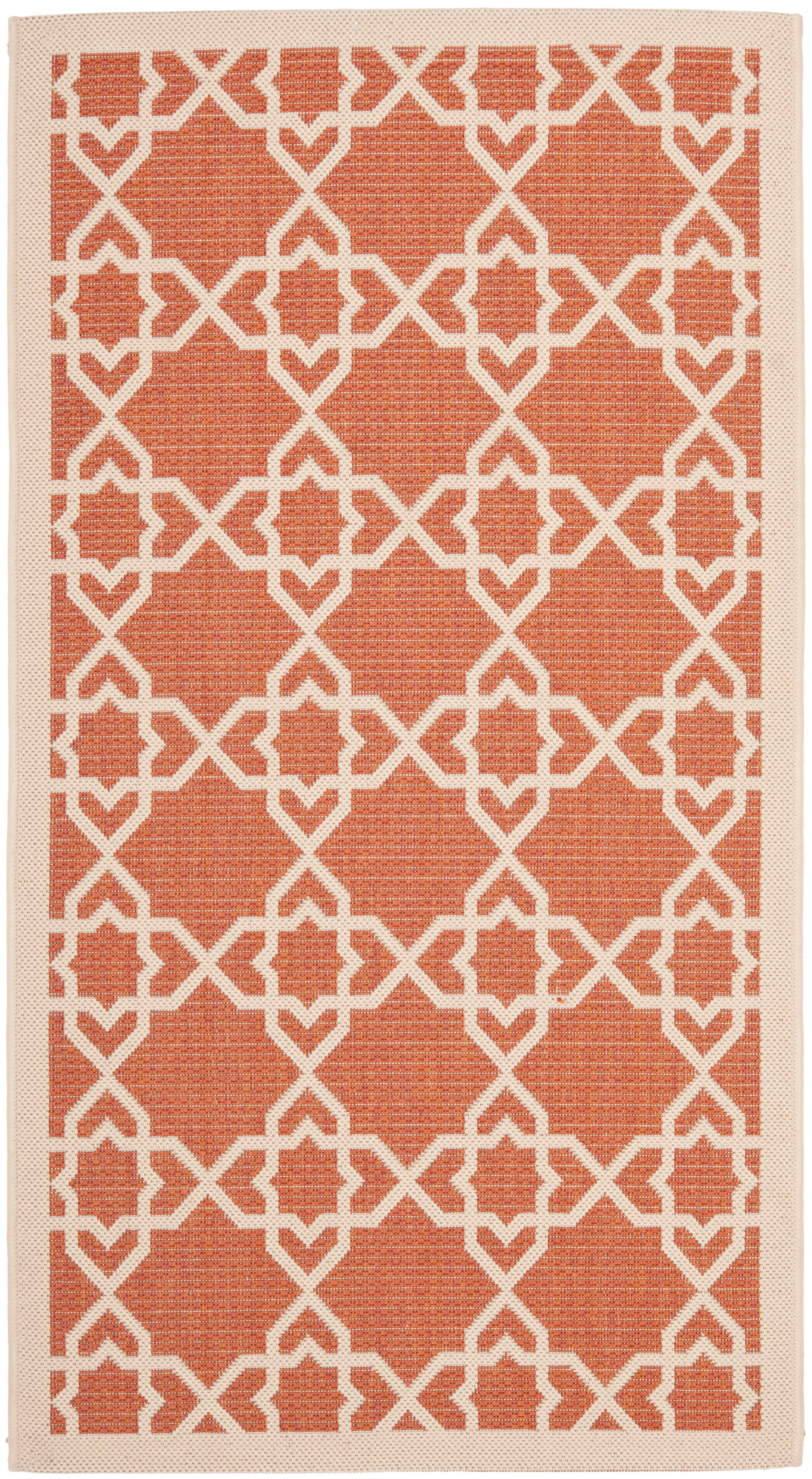 SAFAVIEH Courtyard Carol Geometric Indoor/Outdoor Area Rug, 2' x 3'7", Terracotta/Beige