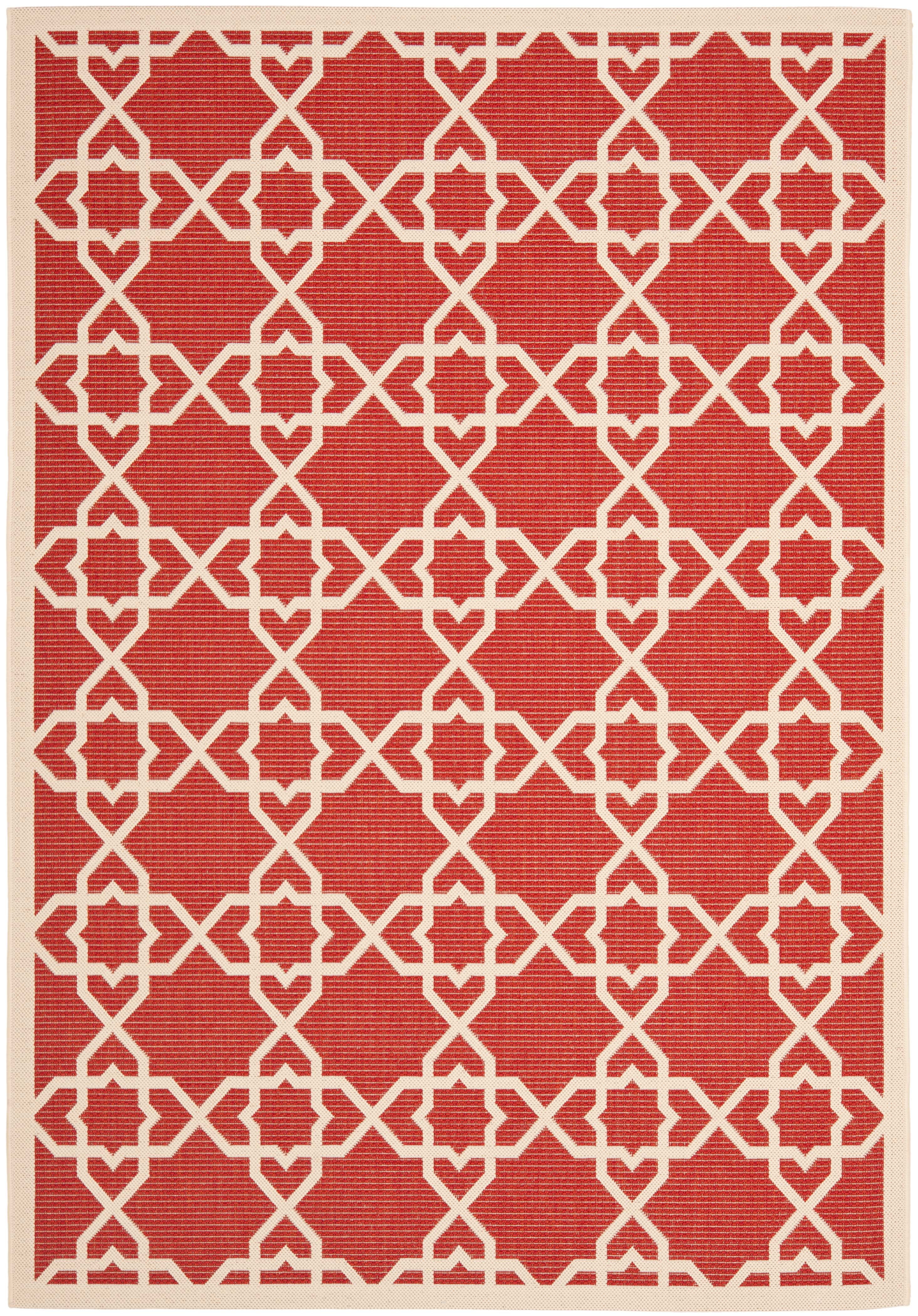 Courtyard CY6032 Power Loomed Indoor and Outdoor Area Rug - Red/Beige - 4'x5'7" - Safavieh