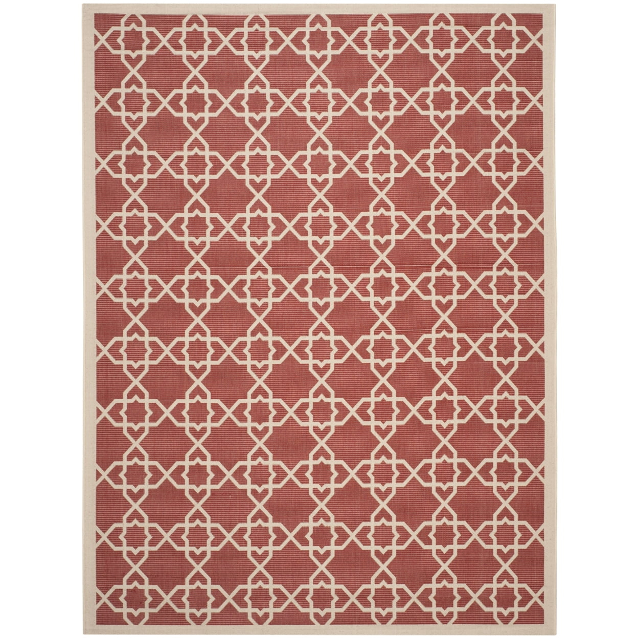 SAFAVIEH Courtyard Carol Geometric Indoor/Outdoor Area Rug, 8' x 11', Red/Beige