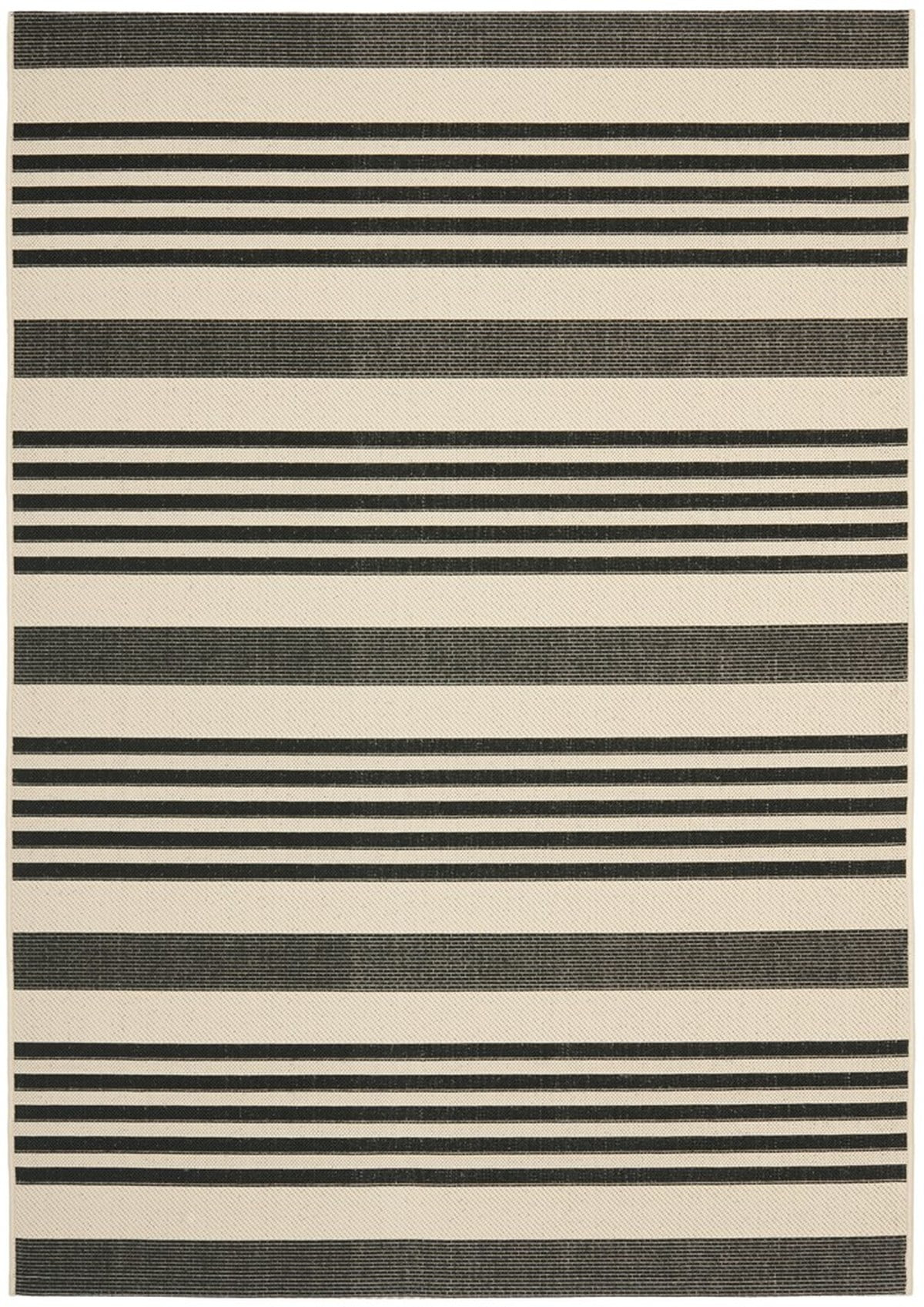 SAFAVIEH Courtyard Caroline Striped Indoor/Outdoor Area Rug, 4' x 5'7", Black/Bone