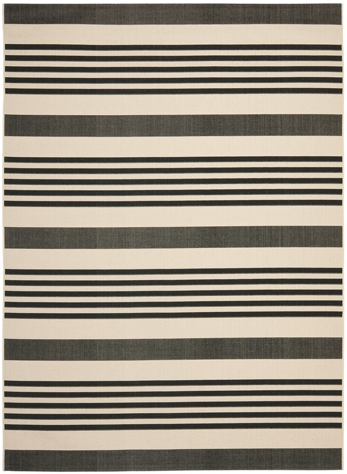 SAFAVIEH Courtyard Caroline Striped Indoor/Outdoor Area Rug, Black/Bone, 9' x 12'