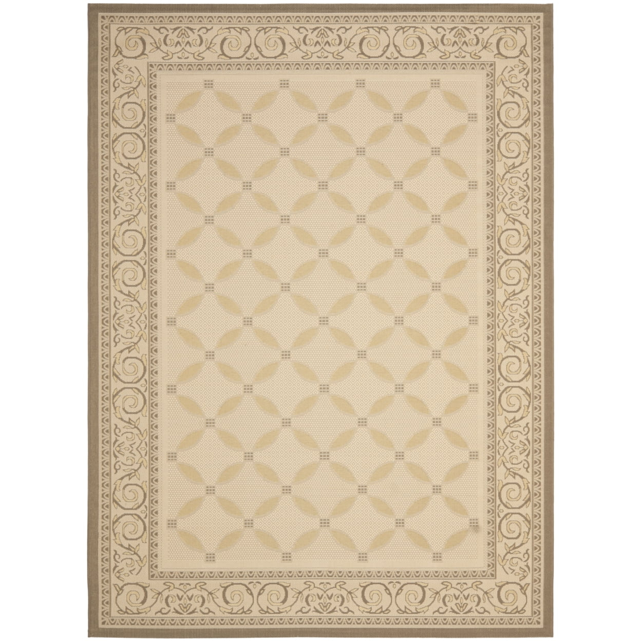 SAFAVIEH Courtyard Cohen Bordered Indoor/Outdoor Area Rug, Dark Beige/Beige, 9' x 12'