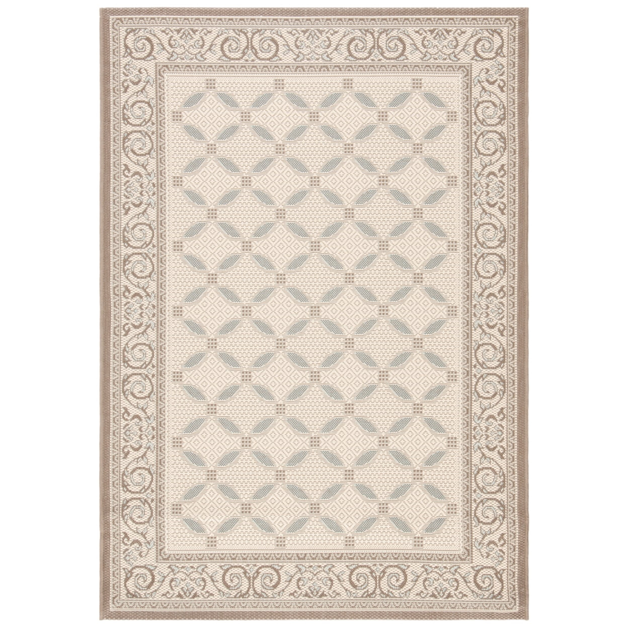 SAFAVIEH Courtyard Cohen Bordered Indoor/Outdoor Area Rug, Beige/Dark Beige, 4' x 5'7"
