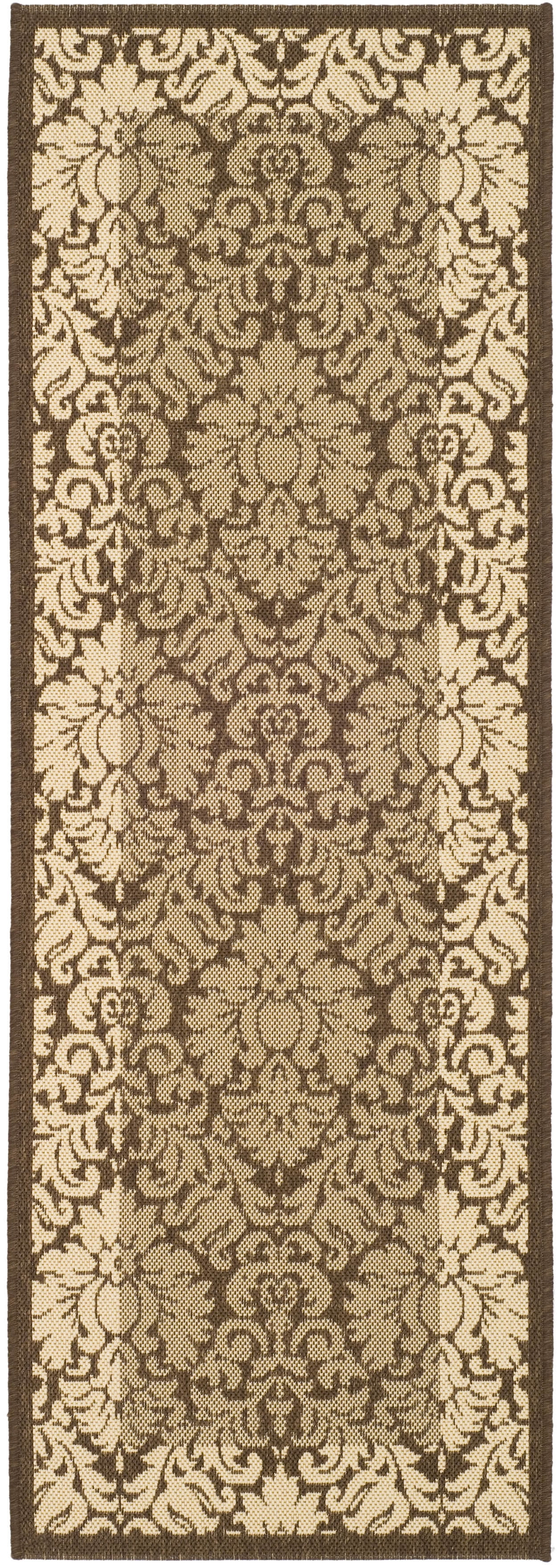 SAFAVIEH Courtyard Dani Damask Bordered Indoor/Outdoor Runner Rug, 2'3" x 6'7", Brown/Natural