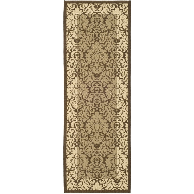 SAFAVIEH Courtyard Dani Damask Bordered Indoor/Outdoor Runner Rug, 2'3" x 6'7", Brown/Natural