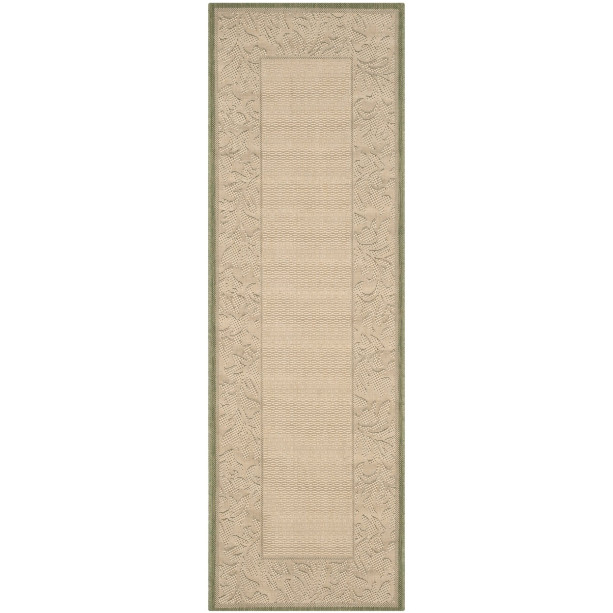 SAFAVIEH Courtyard Dani Damask Bordered Indoor/Outdoor Runner Rug, 2'3" x 6'7", Olive/Natural