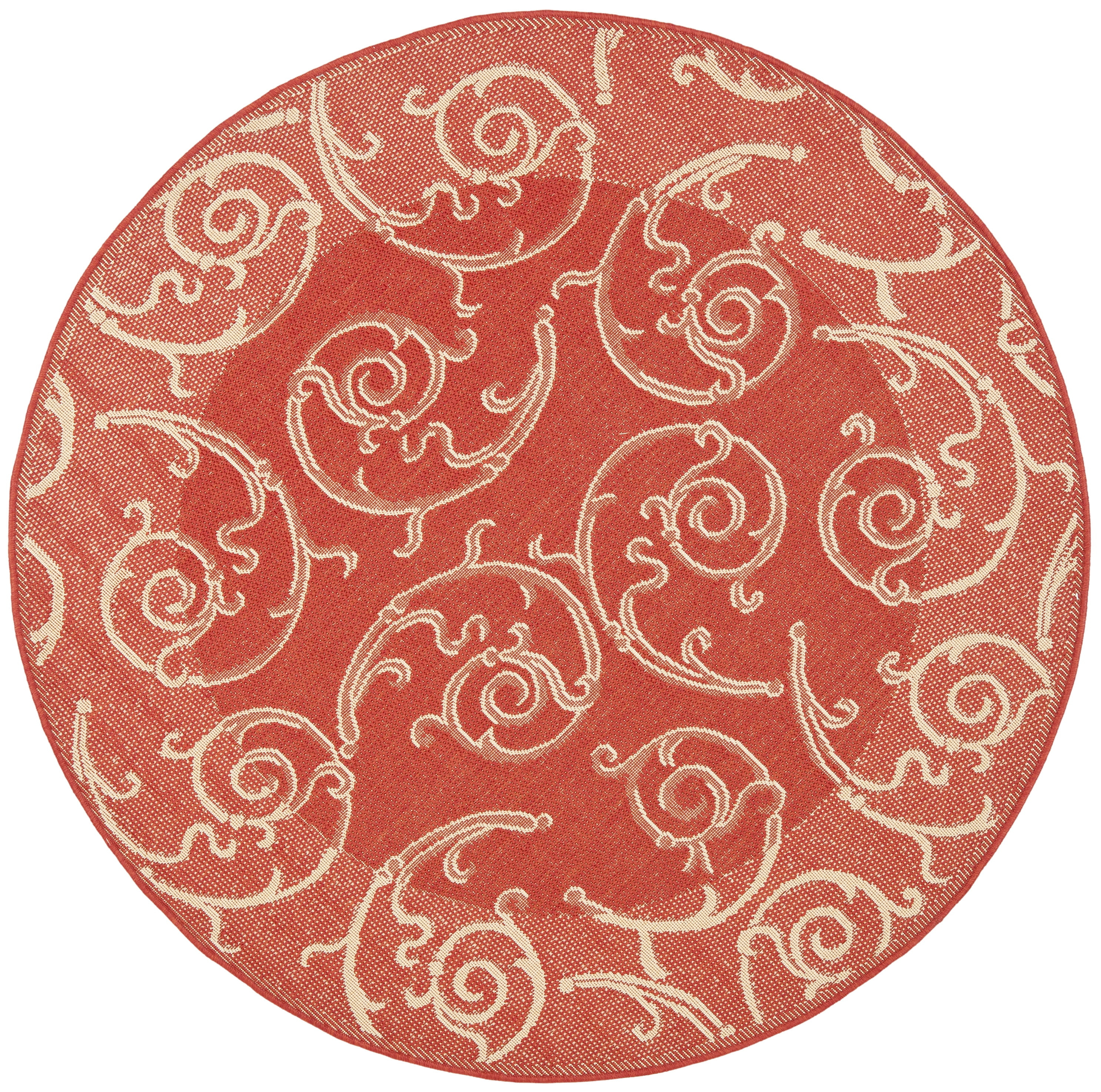 Courtyard CY2665 Power Loomed Indoor and Outdoor Area Rug - Red/Natural - 6'7" Round - Safavieh