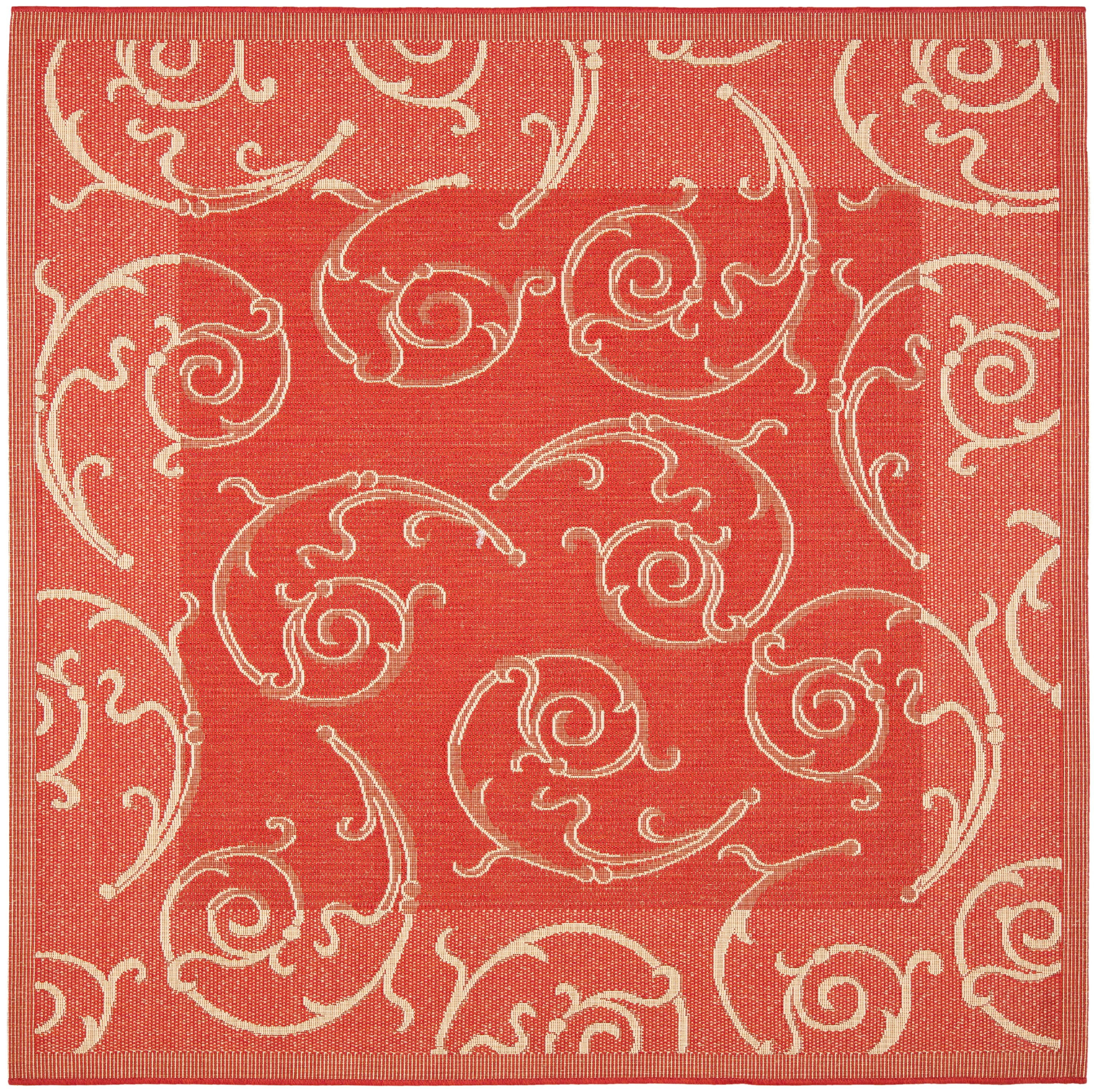 SAFAVIEH Courtyard Daniel Oriental Indoor/Outdoor Area Rug, Red/Natural, 7'10" x 7'10" Square