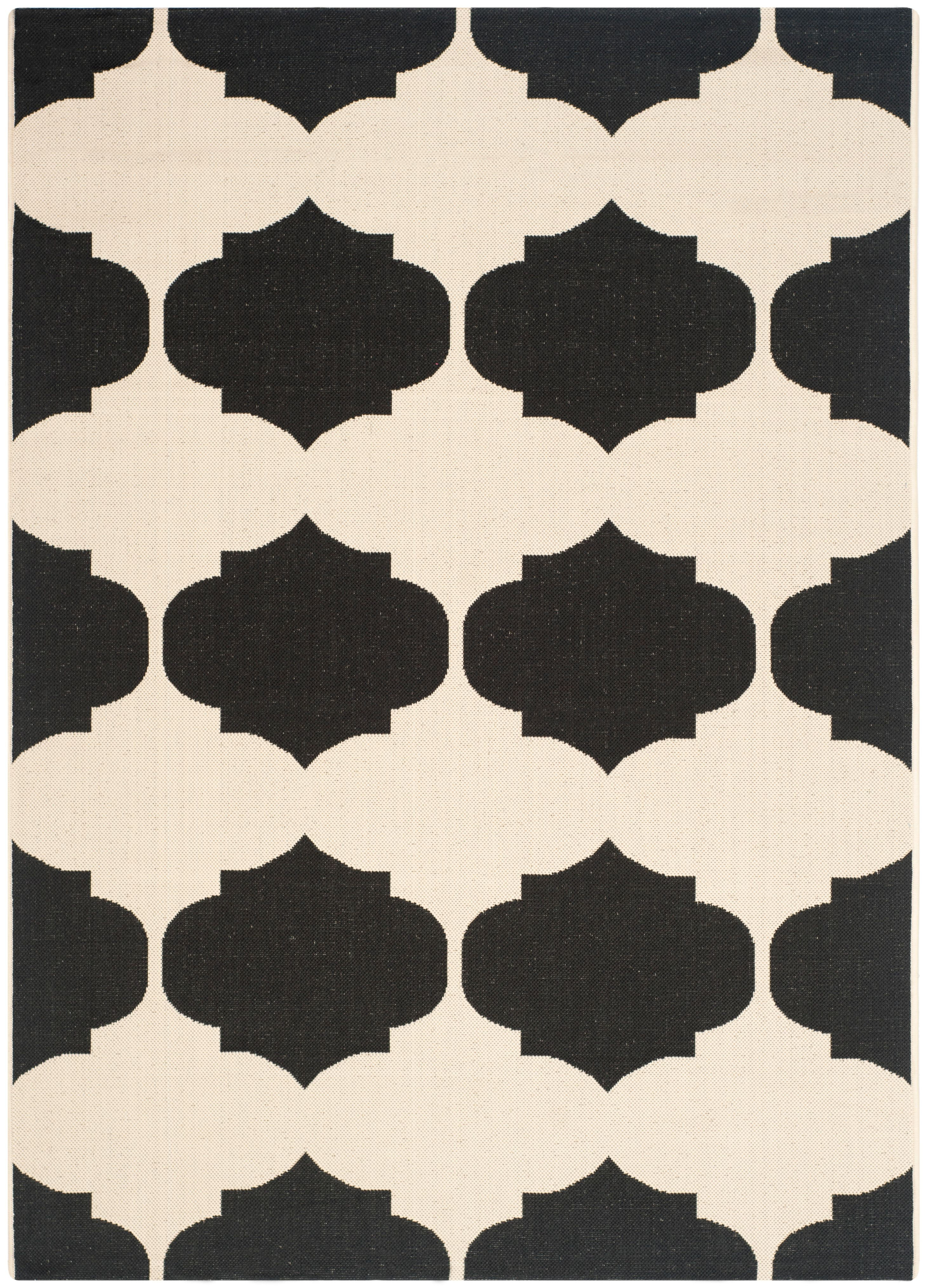 SAFAVIEH Courtyard Elwyn Geometric Indoor/Outdoor Area Rug, Beige/Black, 4' x 5'7"