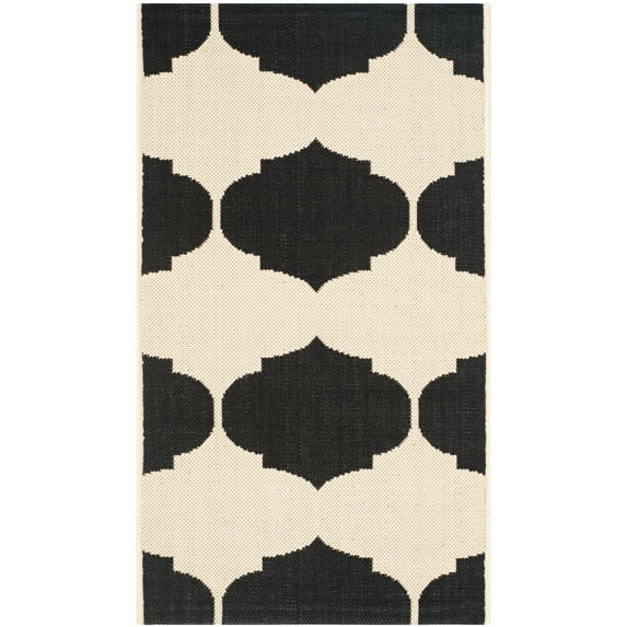 SAFAVIEH Courtyard Elwyn Geometric Trellis Indoor/Outdoor Area Rug, 2' x 3'7", Beige/Black