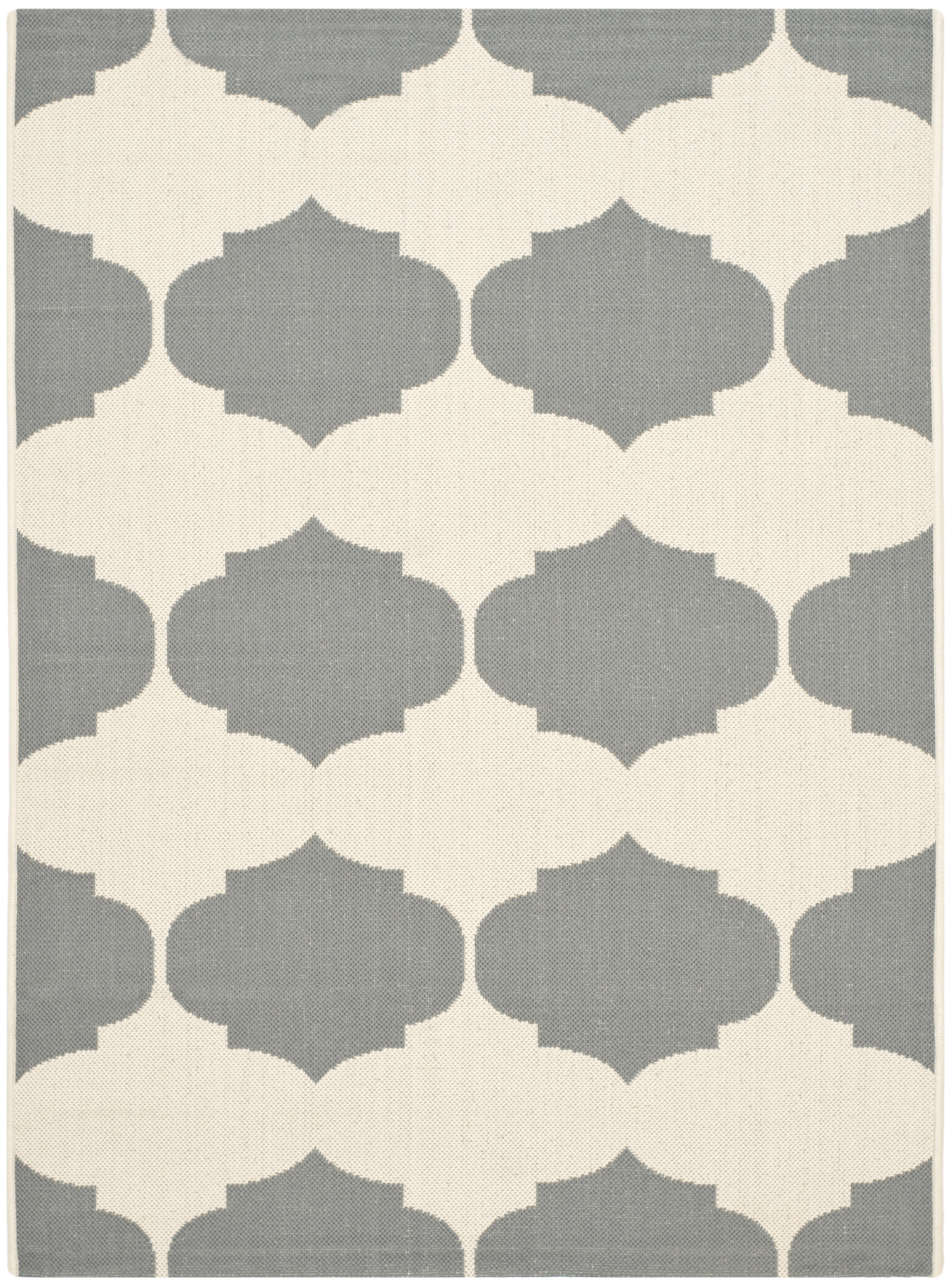 SAFAVIEH Courtyard Elwyn Geometric Trellis Indoor/Outdoor Area Rug, 4' x 5'7", Beige/Anthracite