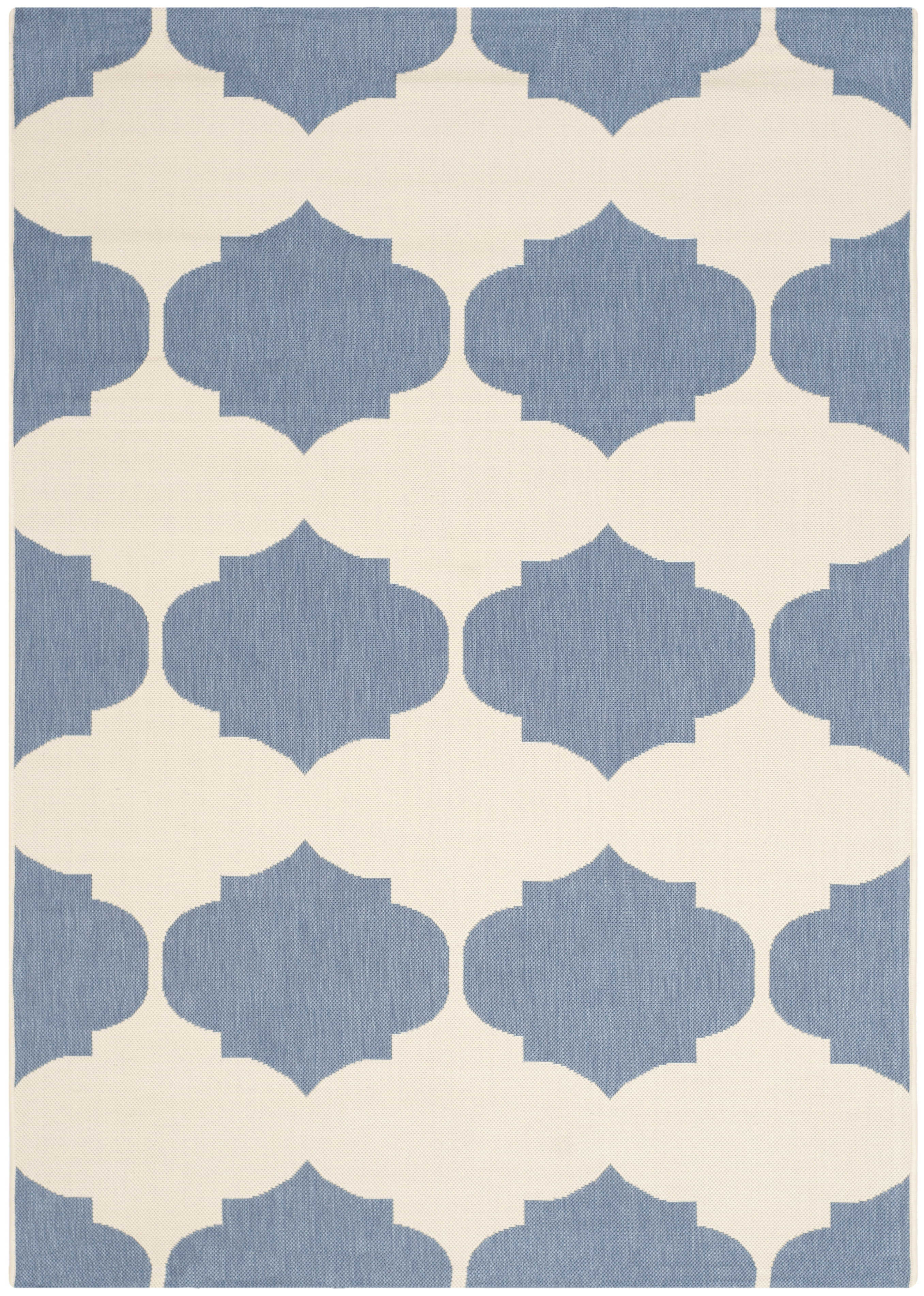 SAFAVIEH Courtyard Elwyn Geometric Trellis Indoor/Outdoor Area Rug, 5'3" x 5'3" Square, Beige/Blue