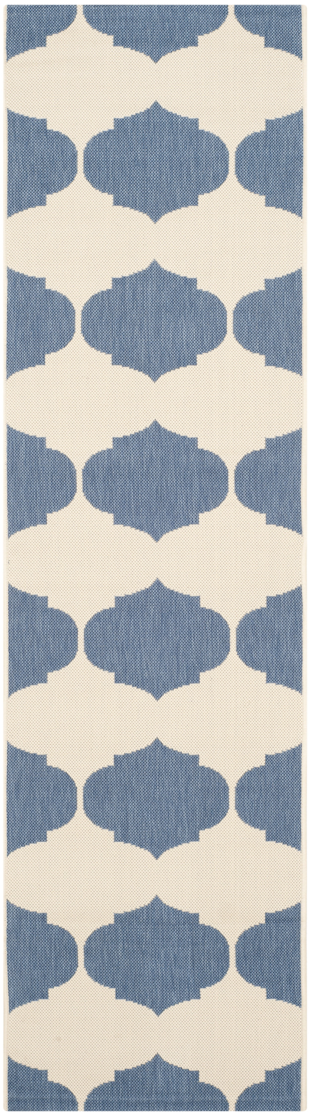 SAFAVIEH Courtyard Elwyn Geometric Trellis Indoor/Outdoor Runner Rug, 2'3" x 8', Beige/Blue