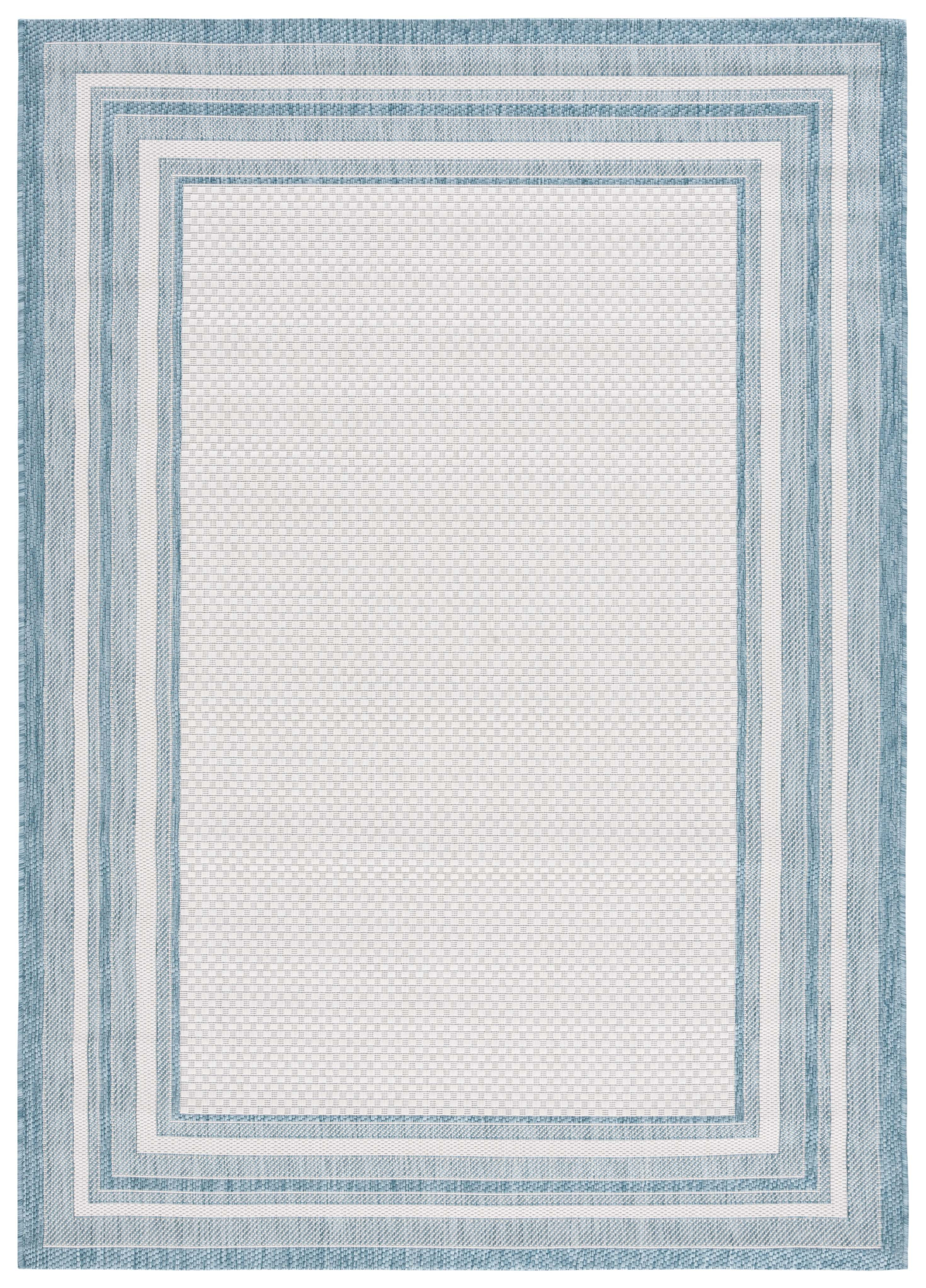 SAFAVIEH Courtyard Ercan Bordered Indoor/Outdoor Area Rug, Ivory/Aqua, 9' x 12'