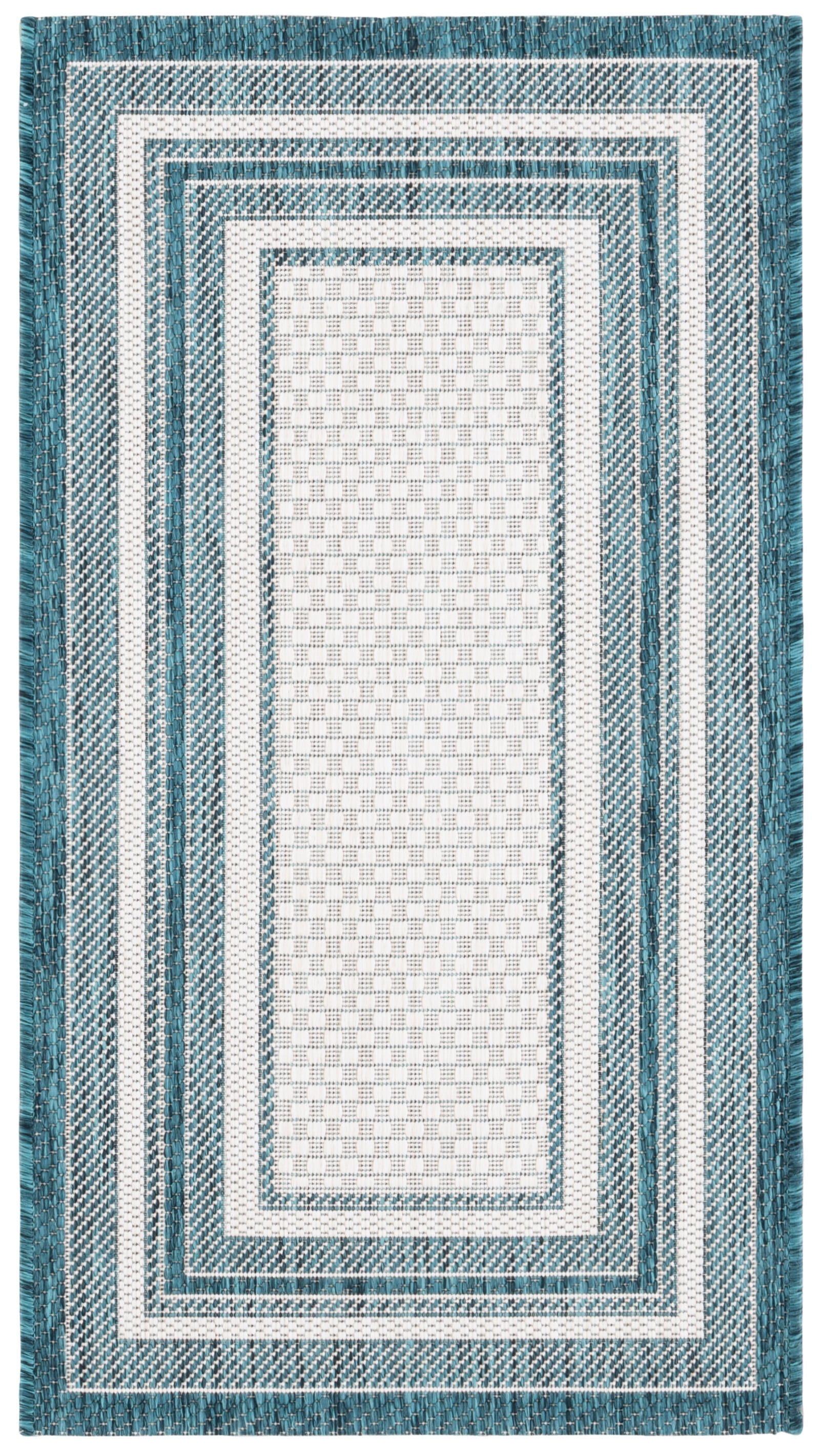 SAFAVIEH Courtyard Ercan Bordered Indoor/Outdoor Area Rug, Ivory/Teal, 2' x 3'7"