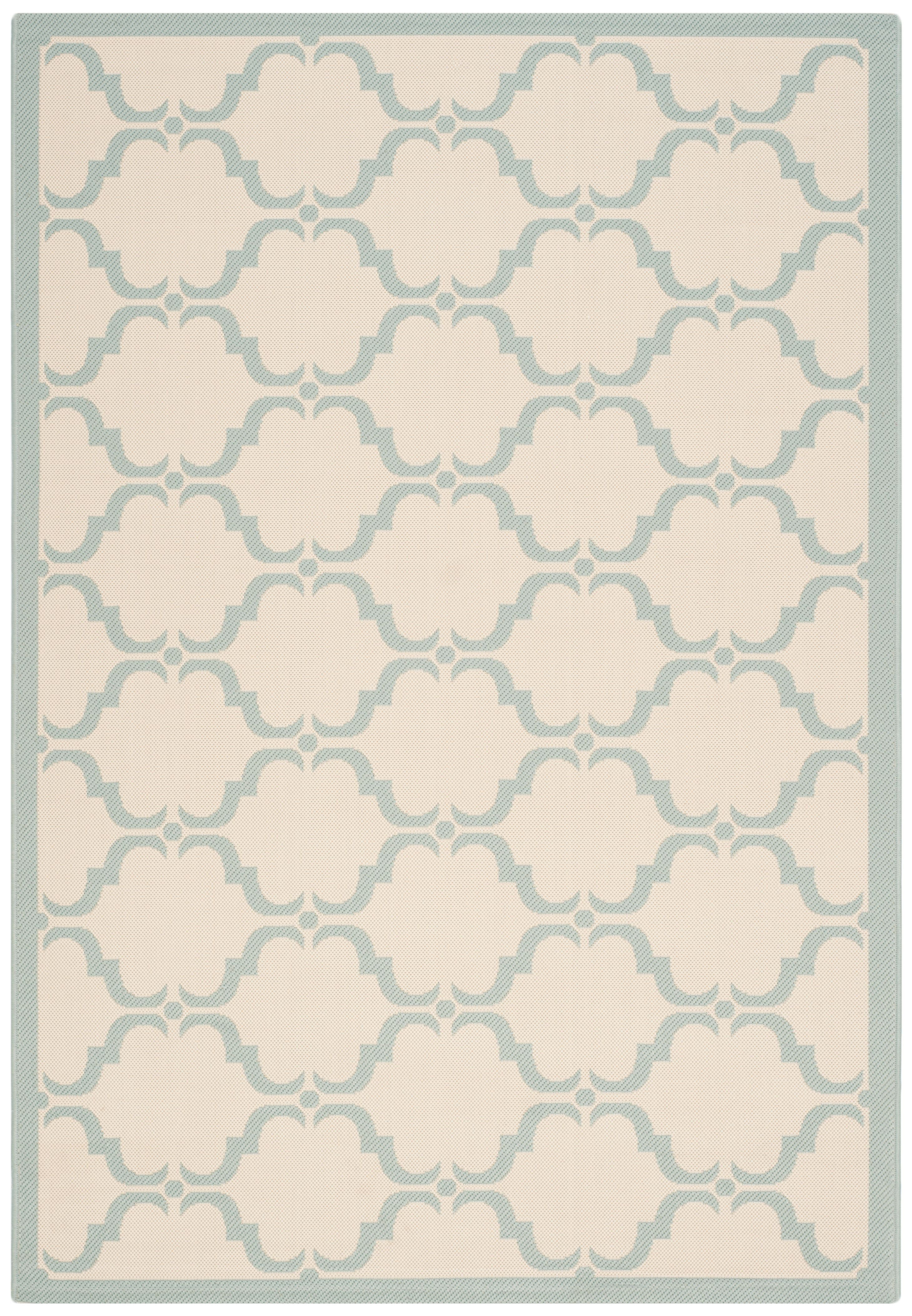 SAFAVIEH Courtyard Estelle Geometric Indoor/Outdoor Area Rug, 5'3" x 7'7", Beige/Aqua