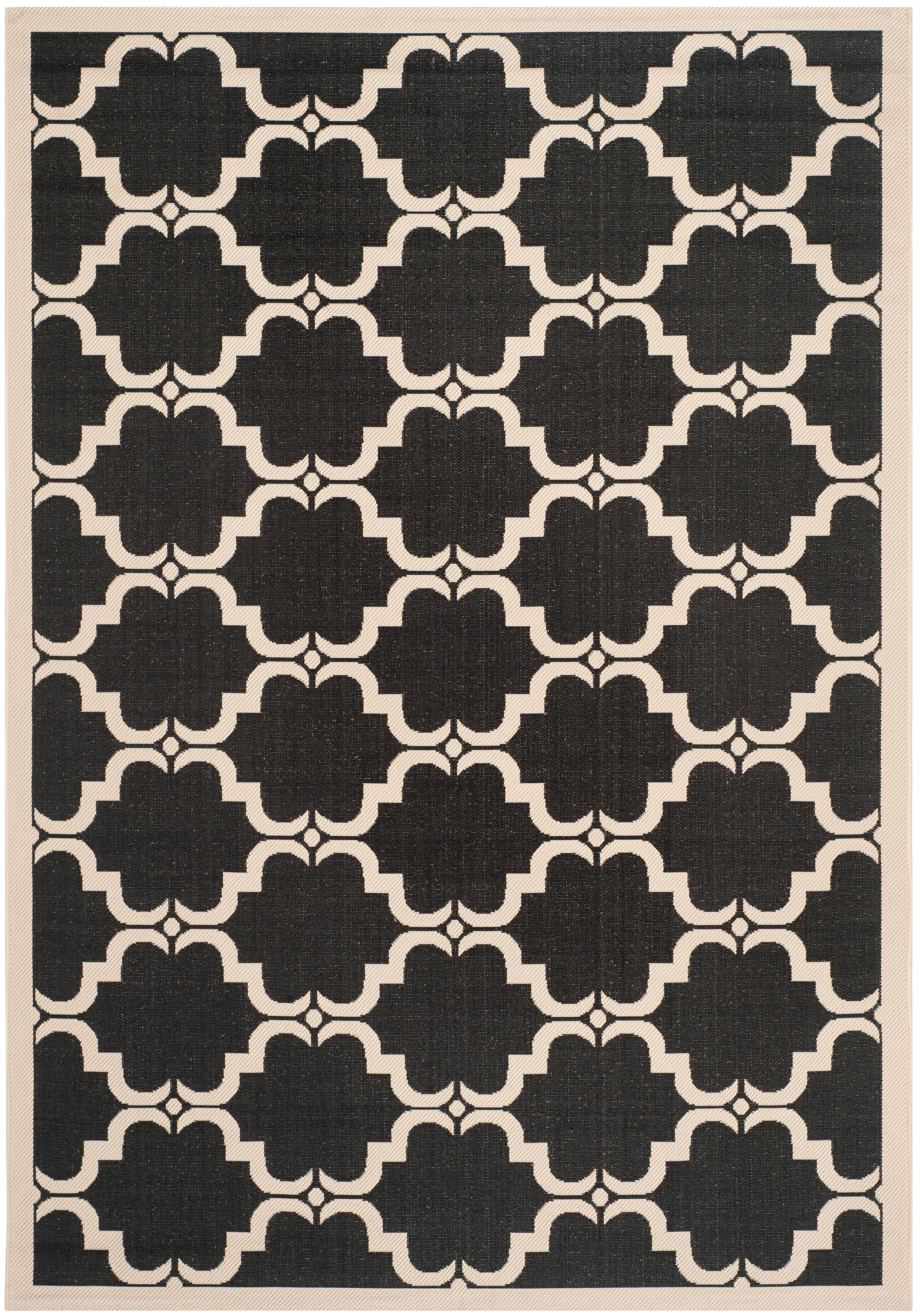 SAFAVIEH Courtyard Estelle Geometric Indoor/Outdoor Area Rug, 9' x 12', Black/Beige