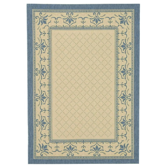 SAFAVIEH Courtyard Eva Traditional Indoor/Outdoor Area Rug, 6'7" x 9'6", Natural/Blue