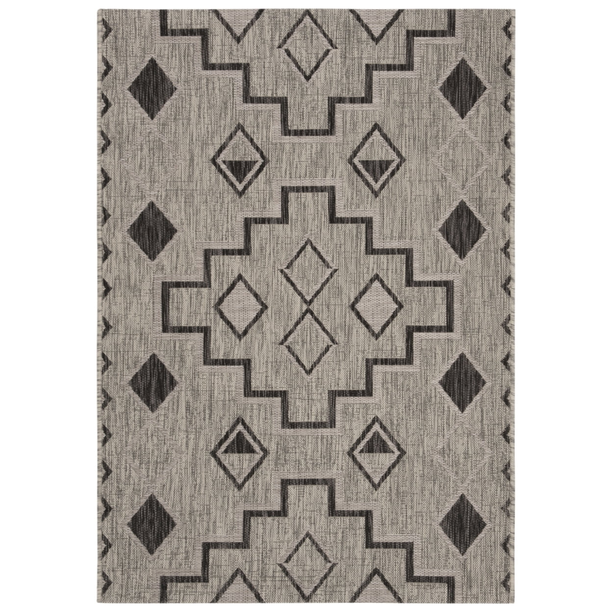 SAFAVIEH Courtyard Floella Geometric Indoor/Outdoor Area Rug, 4' x 5'7", Grey/Black