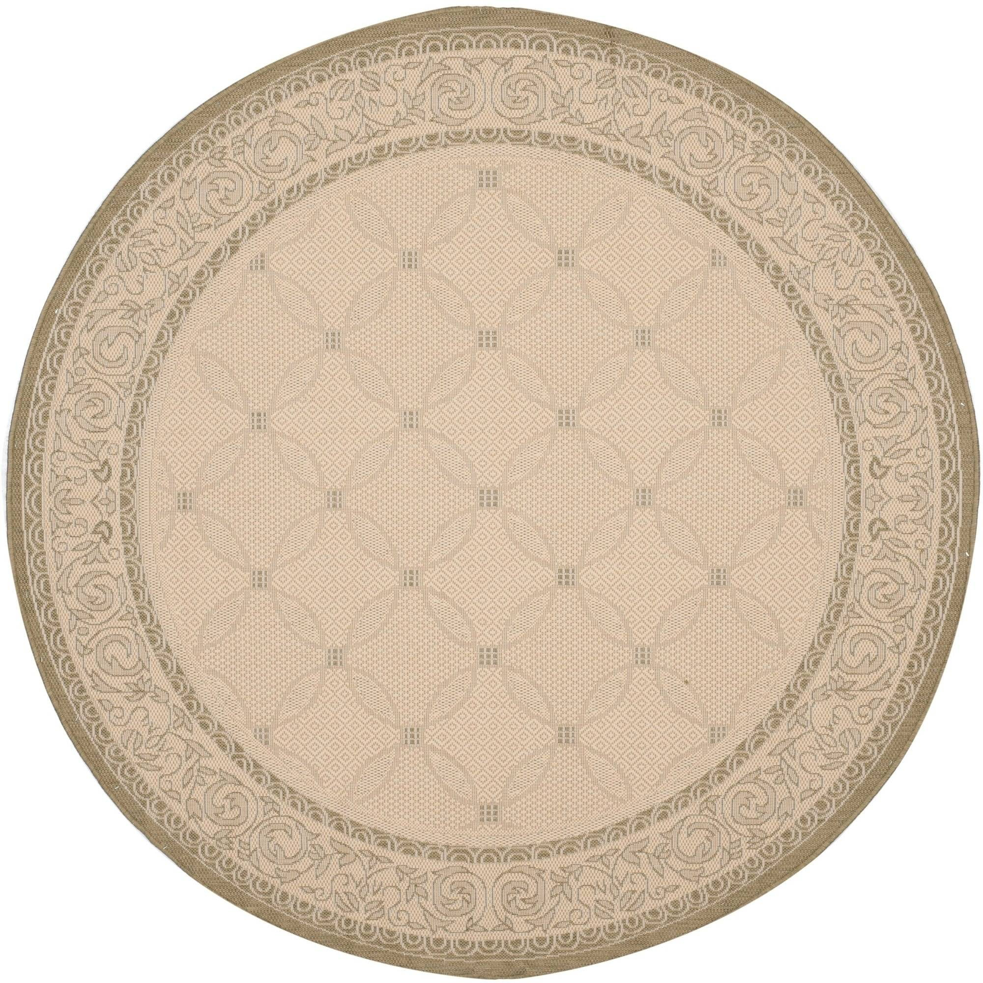 Courtyard CY1502 Power Loomed Indoor and Outdoor Area Rug - Natural/Olive - 5'3" Round - Safavieh