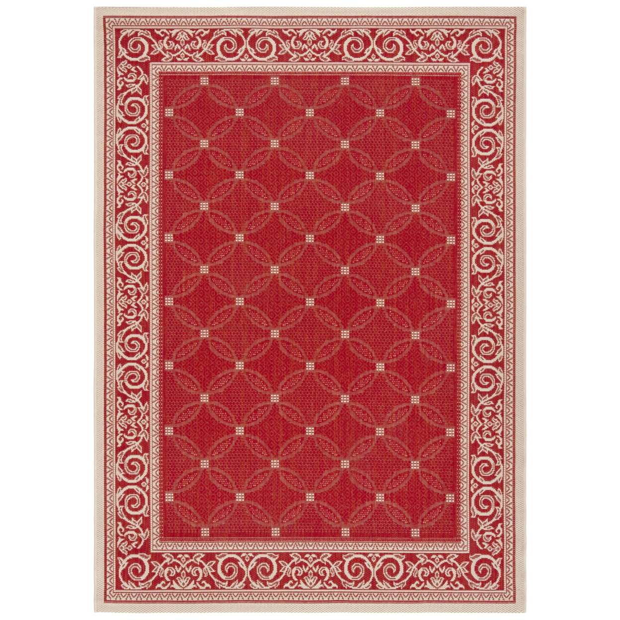 SAFAVIEH Courtyard Gaus Geometric Indoor/Outdoor Area Rug, 5'3" x 7'7", Red/Natural