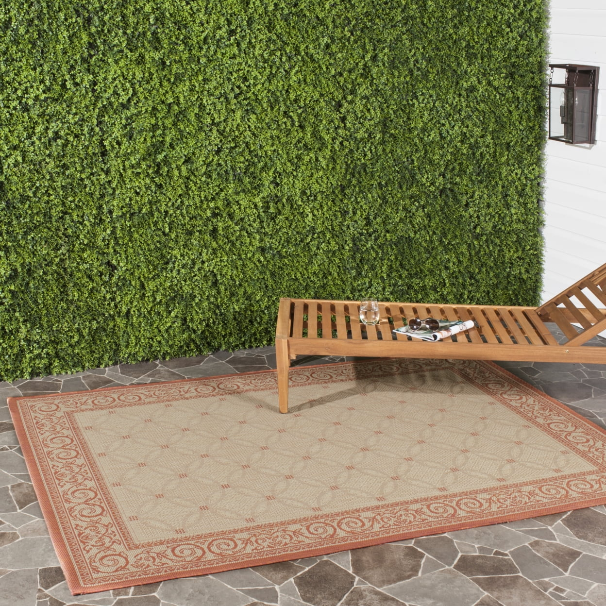 SAFAVIEH Courtyard Gaus Geometric Indoor/Outdoor Area Rug, 8' x 11', Natural/Terracotta