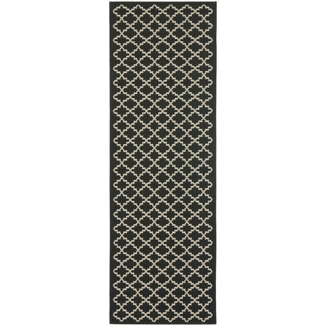 SAFAVIEH Courtyard Hilbert Geometric Indoor/Outdoor Runner Rug, Black/Beige, 2'3" x 8'