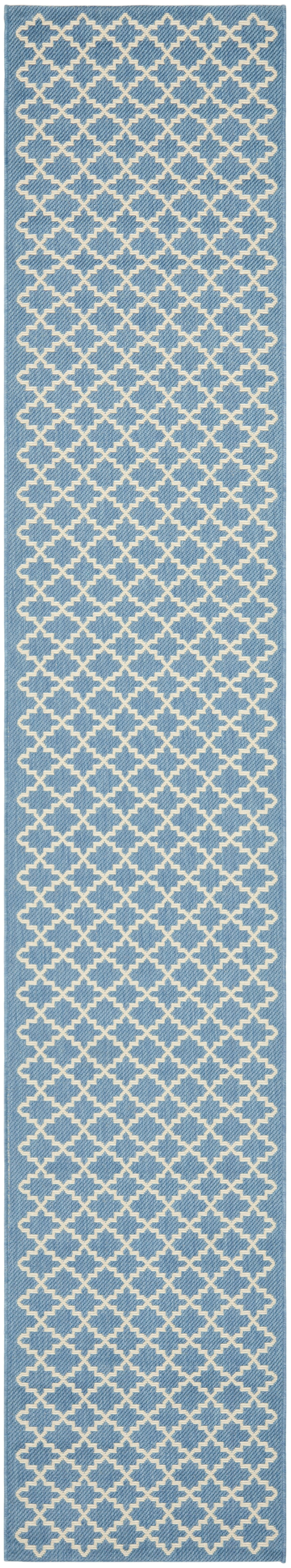 SAFAVIEH Courtyard Hilbert Geometric Indoor/Outdoor Runner Rug, Blue/Beige, 2'3" x 14'
