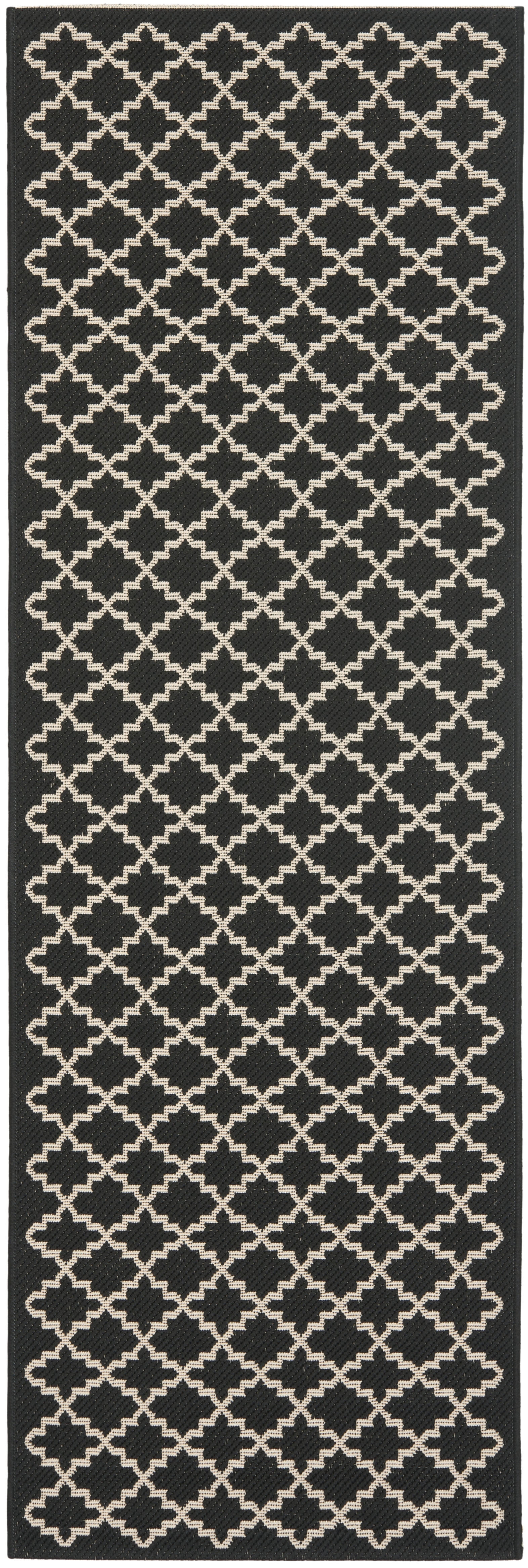SAFAVIEH Courtyard Hilbert Geometric Indoor/Outdoor Runner Rug, Black/Beige, 2'3" x 8'