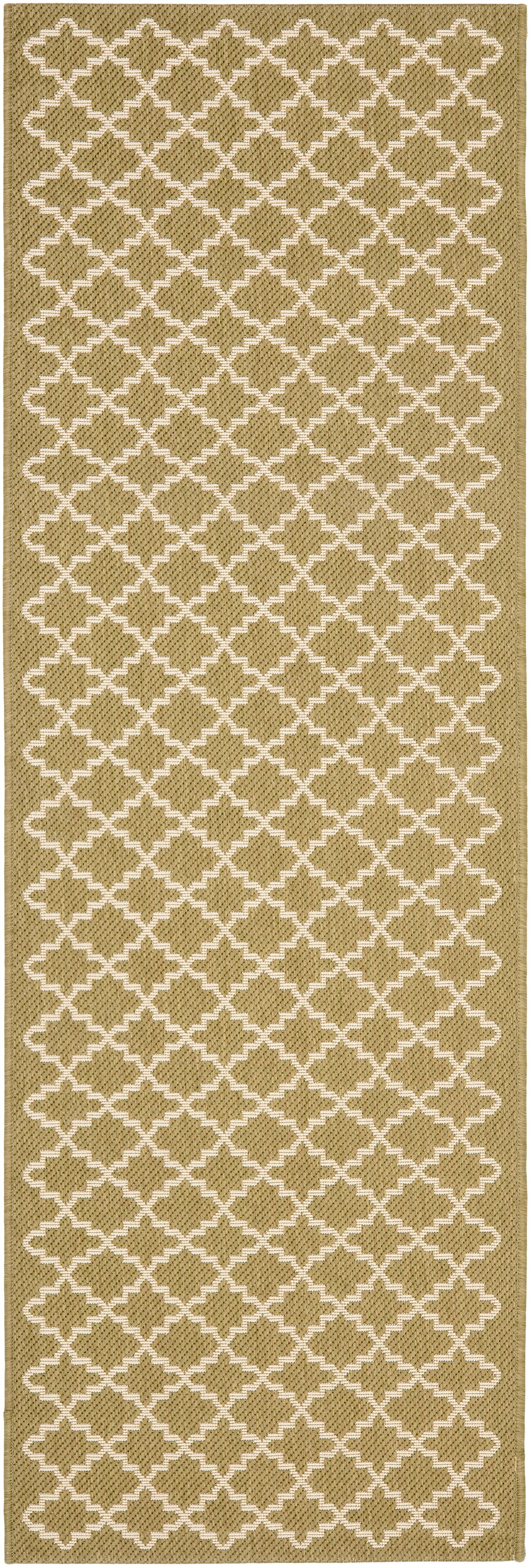 SAFAVIEH Courtyard Hilbert Trellis Indoor/Outdoor Runner Rug, 2'3" x 8', Green/Beige