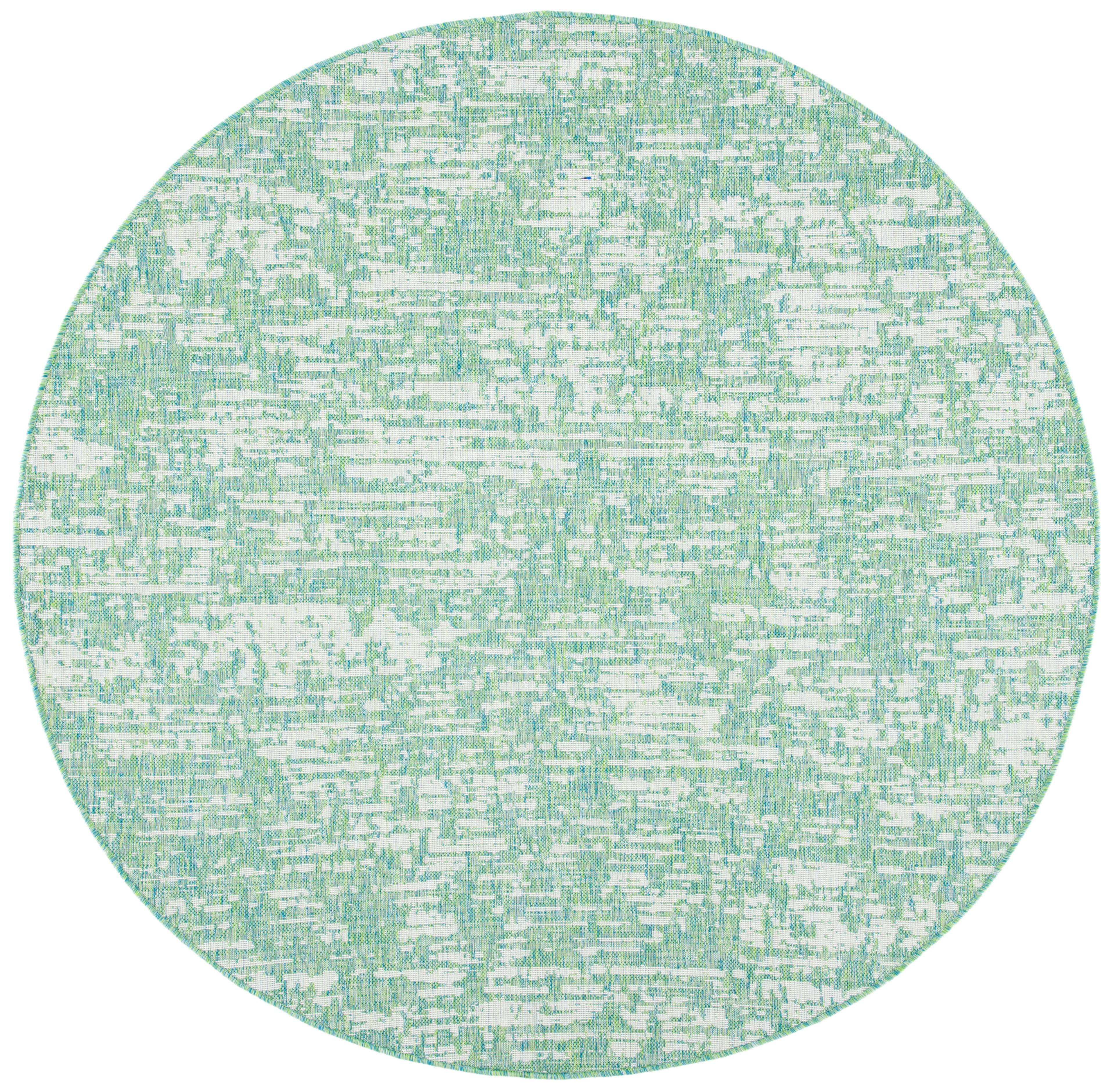 Courtyard CY8452 Power Loomed Indoor and Outdoor Area Rug - Green Blue/Ivory - 6'7" Round - Safavieh