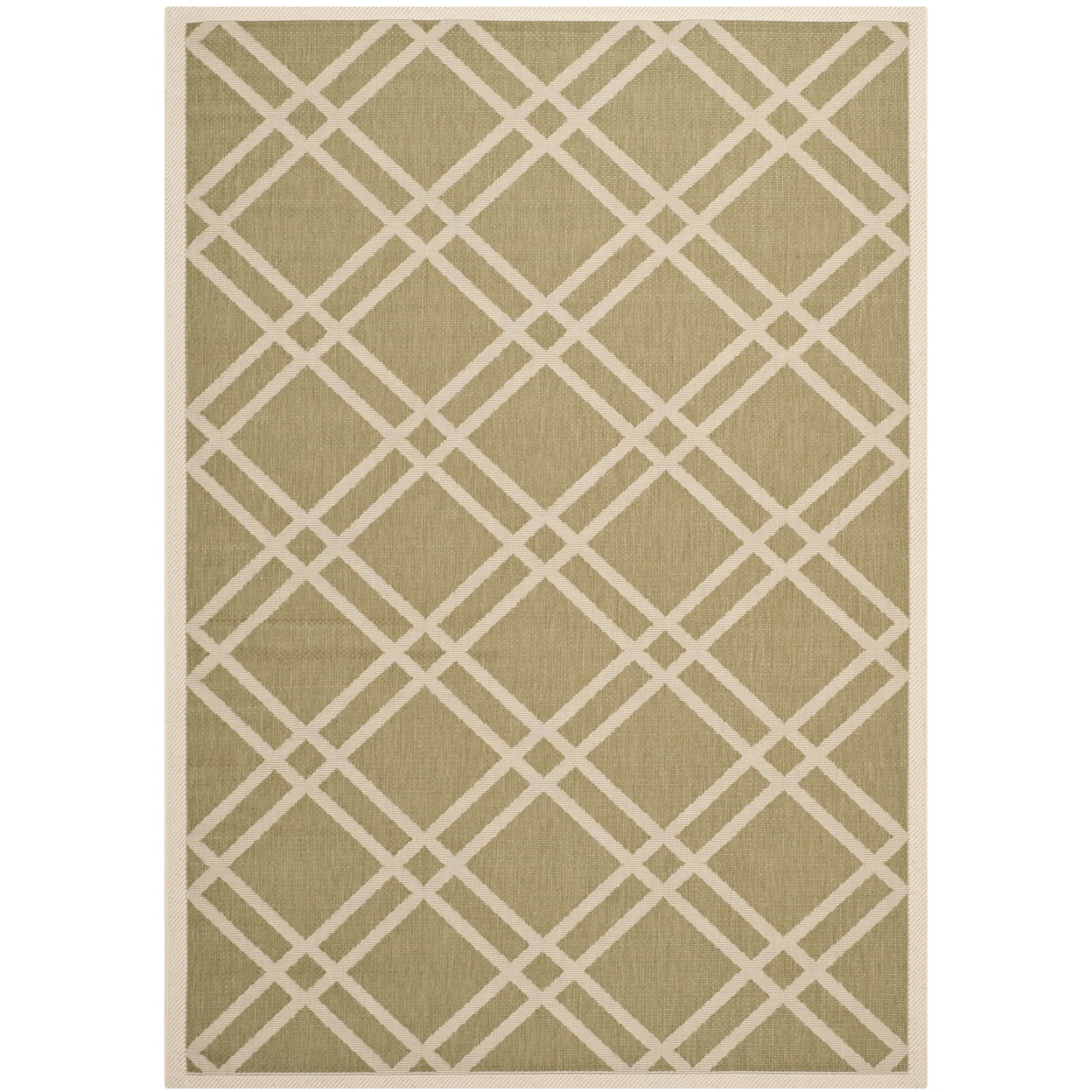 SAFAVIEH Courtyard Jasper Geometric Bordered Indoor/Outdoor Area Rug, 4' x 5'7", Green/Beige