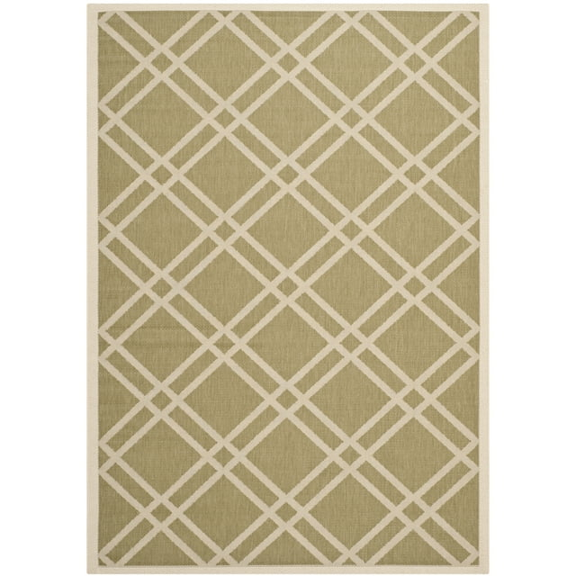 SAFAVIEH Courtyard Jasper Geometric Bordered Indoor/Outdoor Area Rug, 4' x 5'7", Green/Beige
